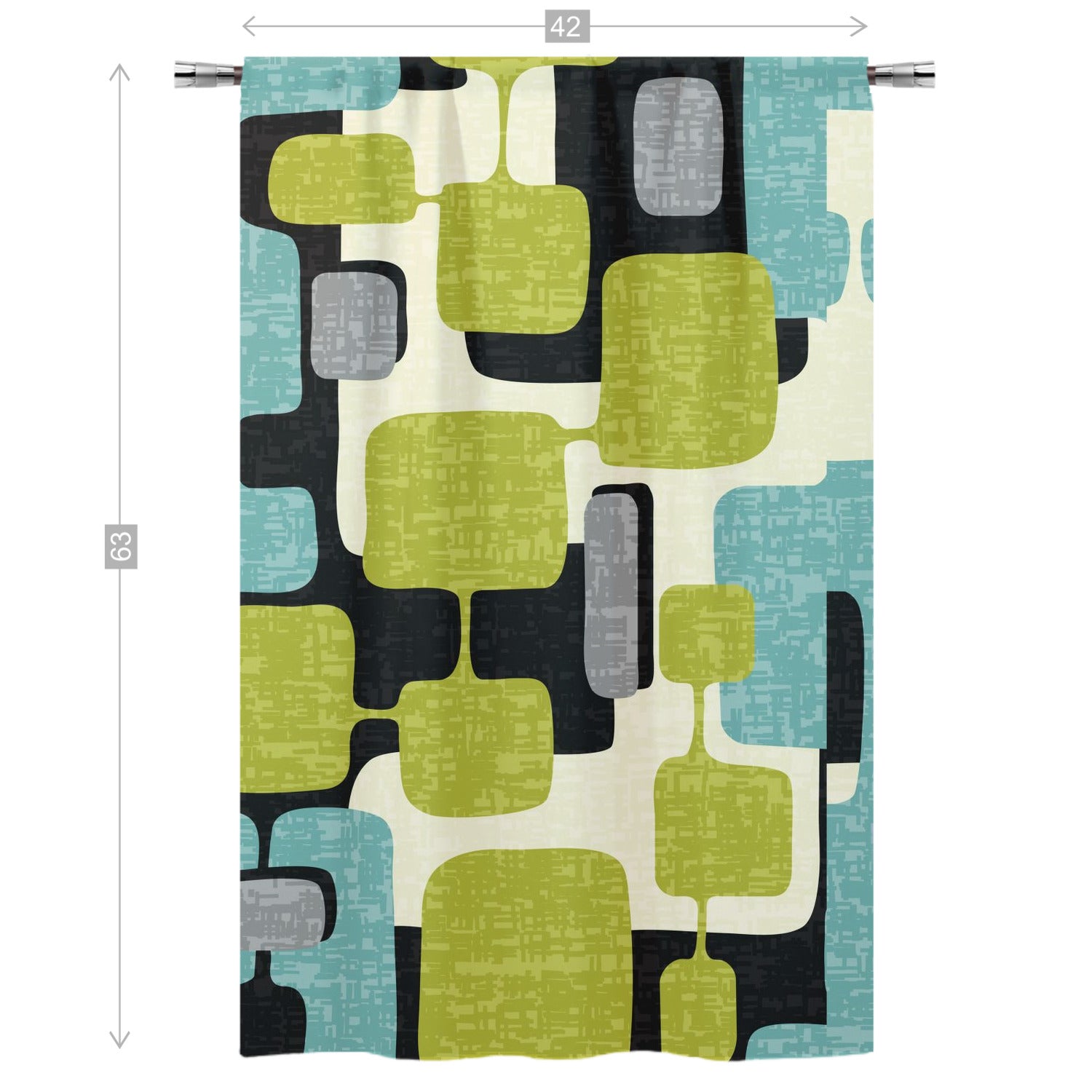 Mid Century Modern Geometric Mod Green, Aqua MCM Curtain, Single Panel - Mid Century Modern Gal