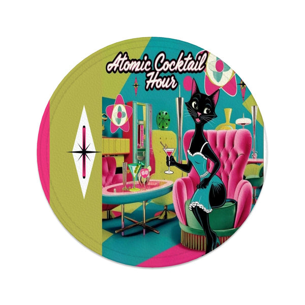 Atomic Cocktail Mid Century Modern Retro Cat Kitschy Mod Barware Thick Round Coasters Set of 6