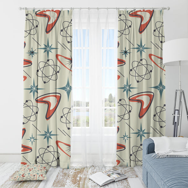 Atomic Boomerang, Mid Century Modern Designed Window Curtains, Nostalgic Space Age MCM Window Curtains