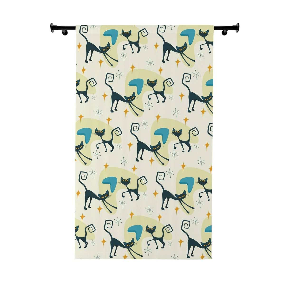 Atomic Cat Curtains, Beige, Yellow, Blue Boomerangs, Starburst, Kitschy Cute, Retro Bedroom, Livingroom, Kitchen, Blackout Window Panels Home Decor Blackout / 50" × 84"