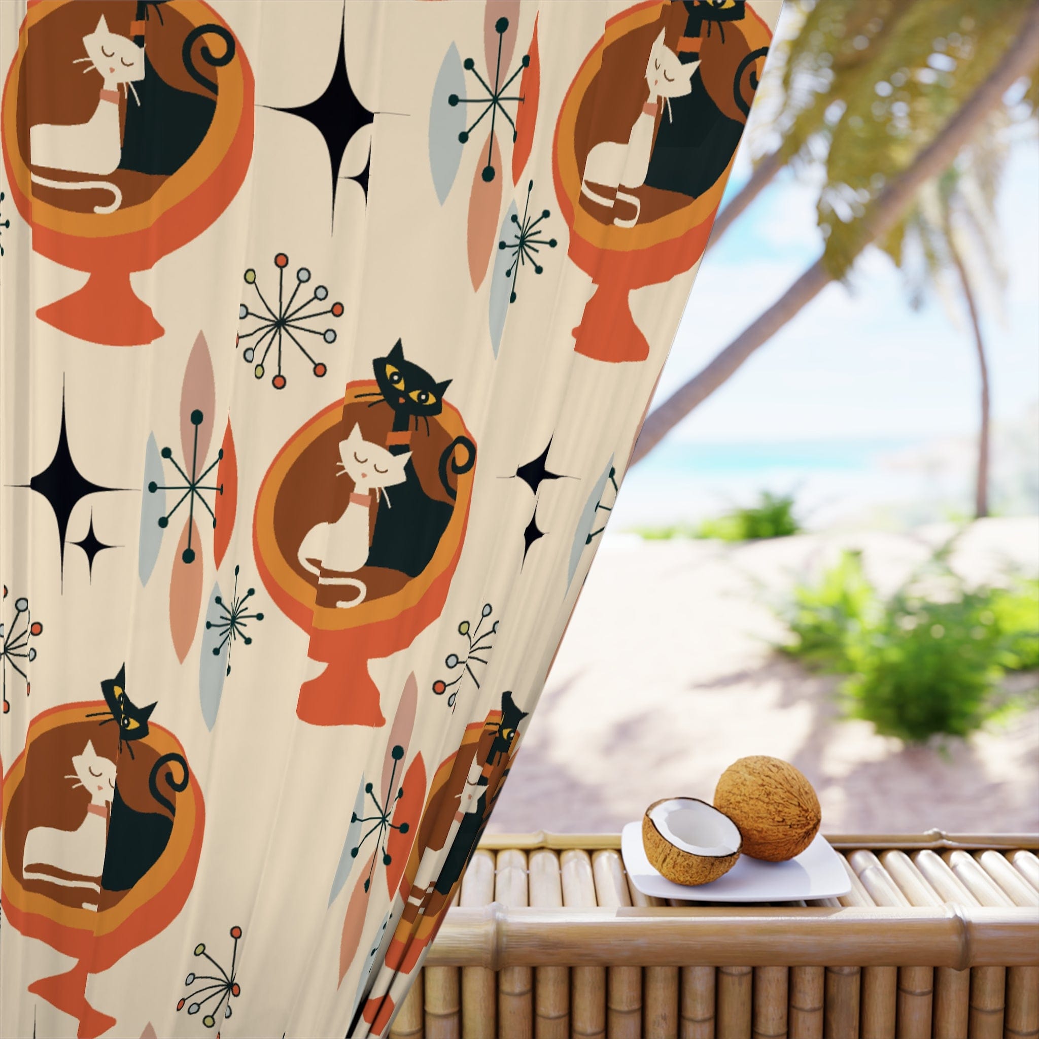 Atomic Kitties, Cute Kitsch Livingroom, Mid Century Modern, Retro Mod Window Curtains Home Decor Blackout / 50" × 84"