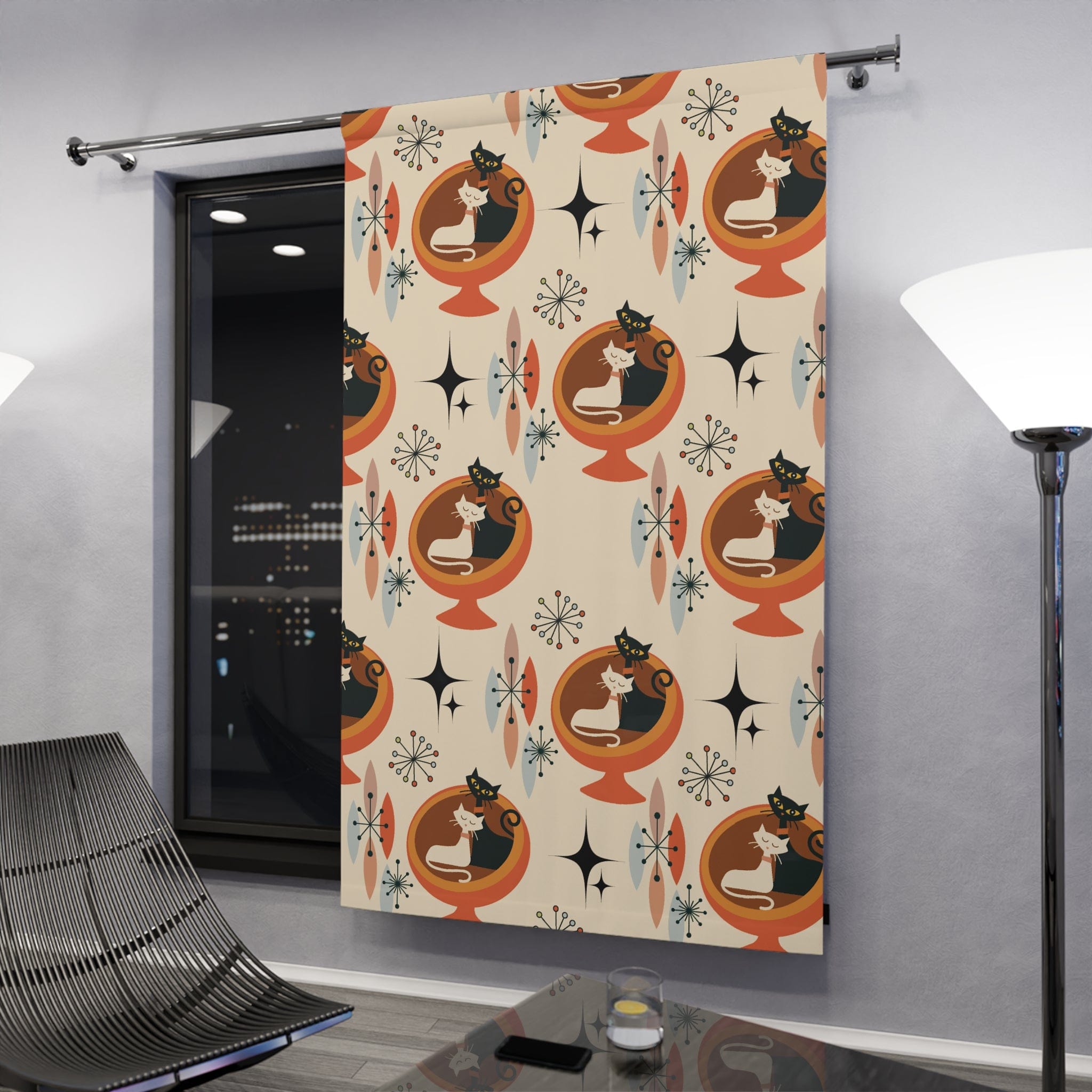 Atomic Kitties, Cute Kitsch Livingroom, Mid Century Modern, Retro Mod Window Curtains Home Decor Blackout / 50" × 84"