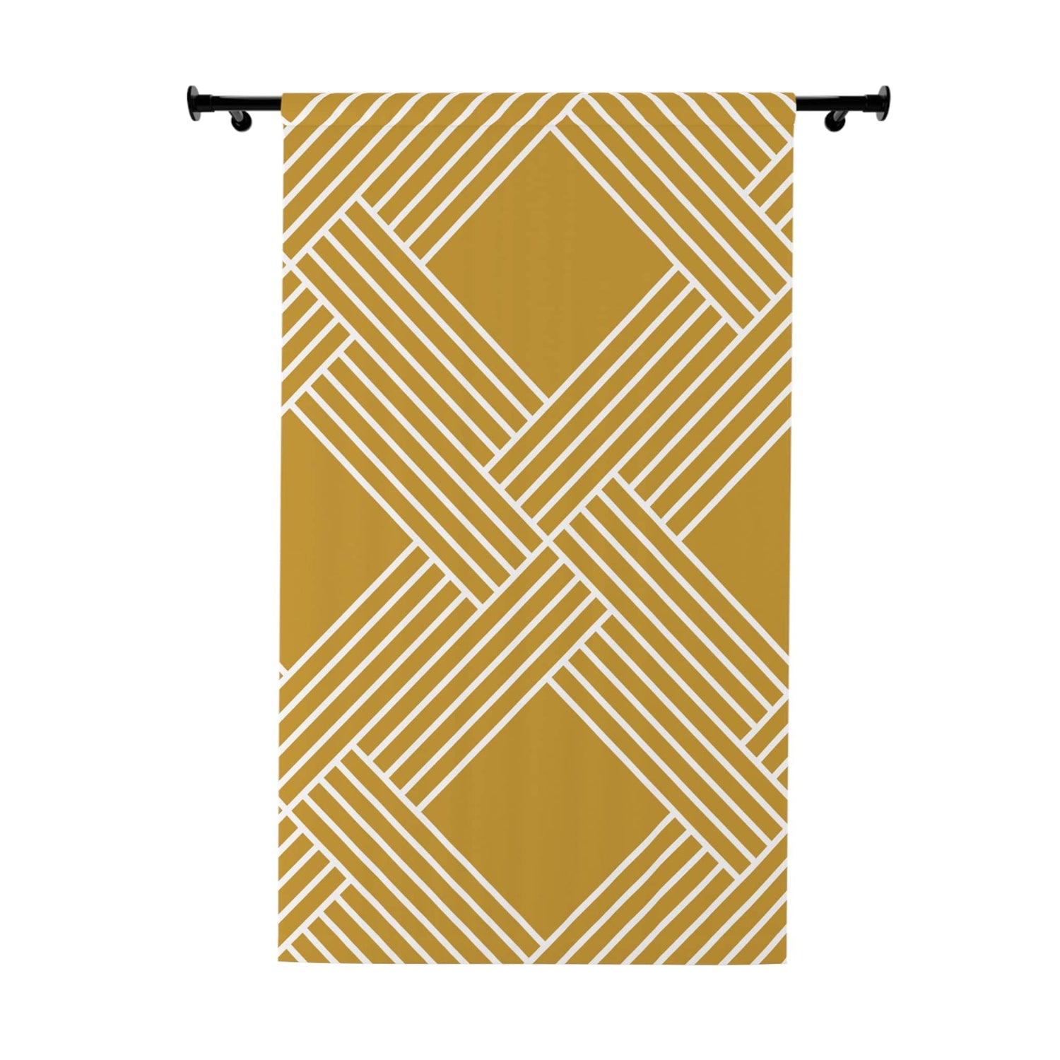 Herringbone Pattern, Retro Mod Golden Yellow, White Abstract, Modern Window Curtains (1 Piece) Home Decor Blackout / 50" × 84"