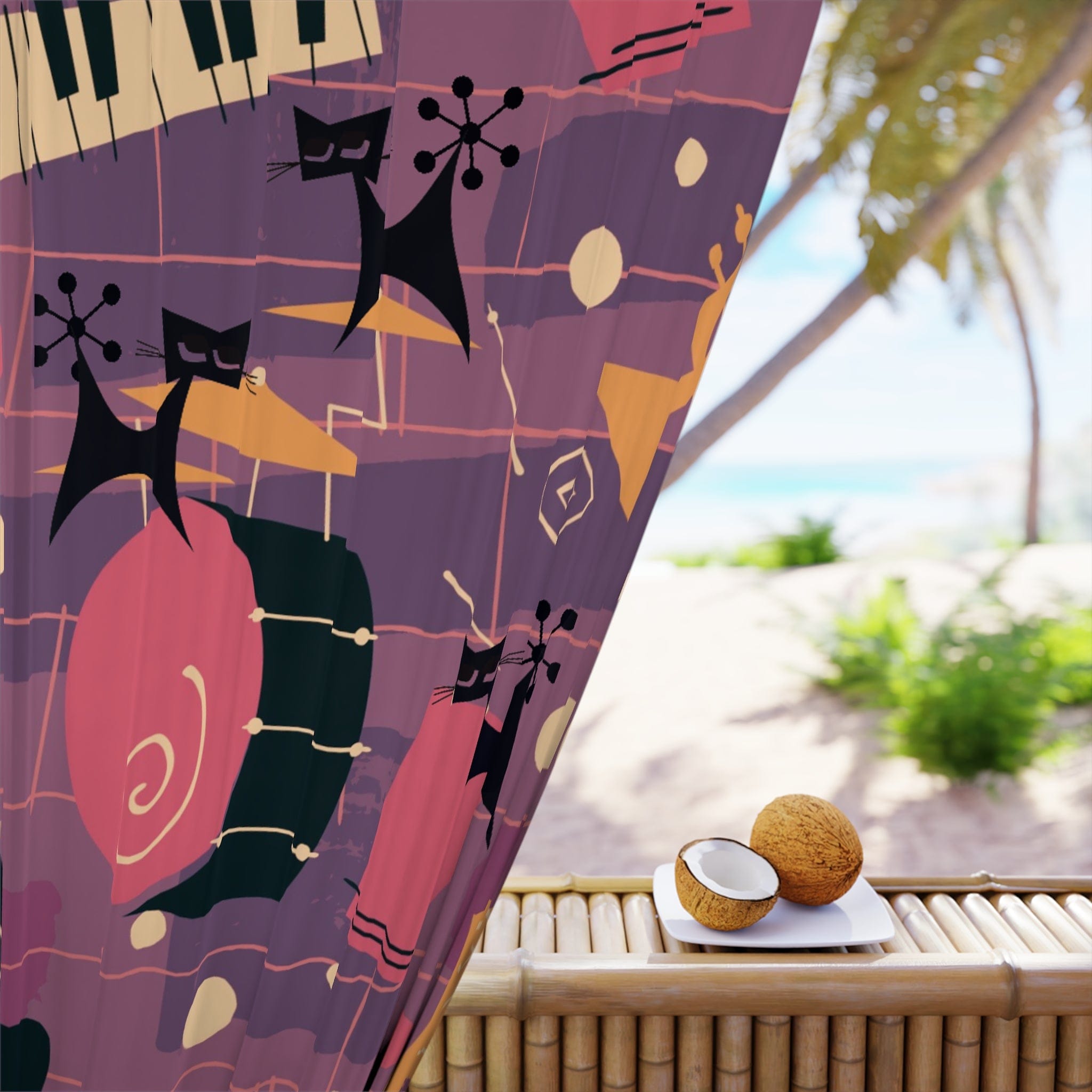 Jazzy Snazzy Atomic Cats, Music Lover, Mid Century Modern Retro Window Curtains (1 Piece) Home Decor Blackout / 50" × 84"
