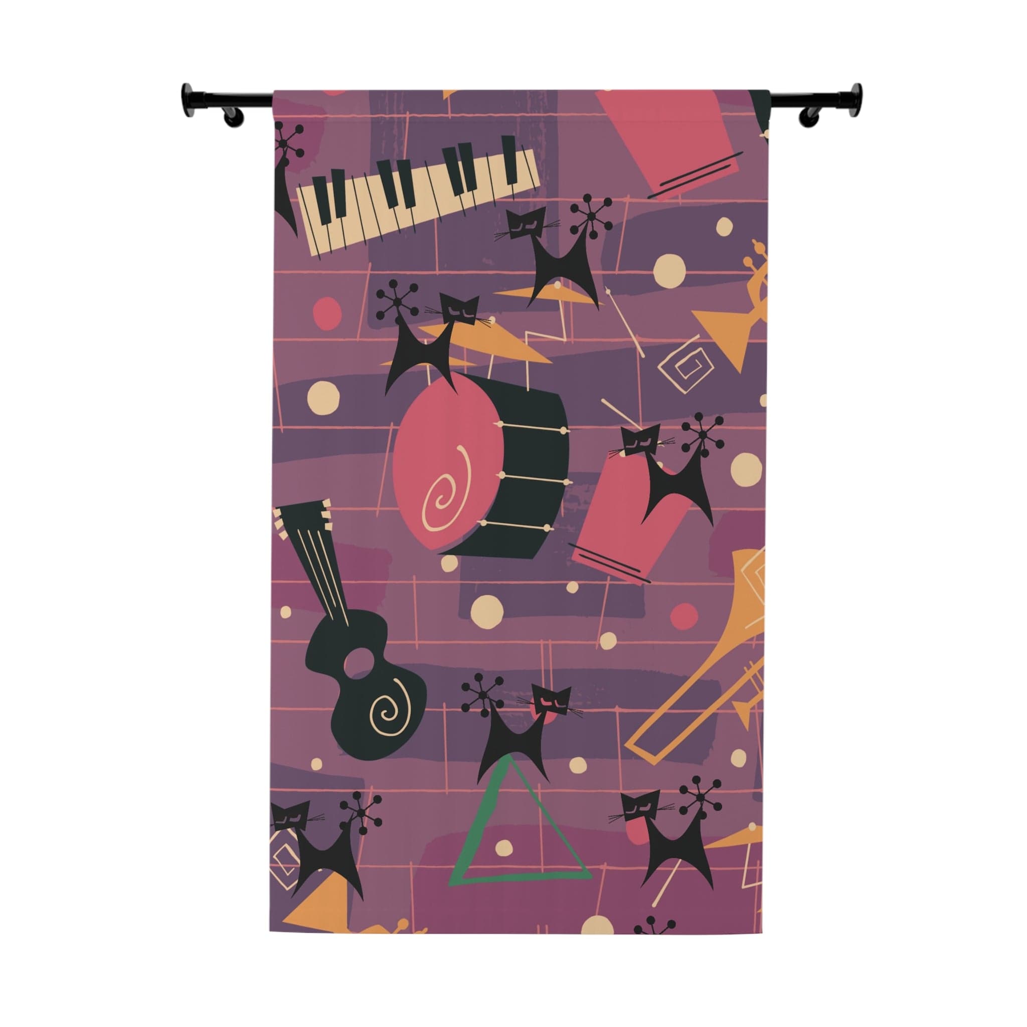 Jazzy Snazzy Atomic Cats, Music Lover, Mid Century Modern Retro Window Curtains (1 Piece) Home Decor Blackout / 50" × 84"