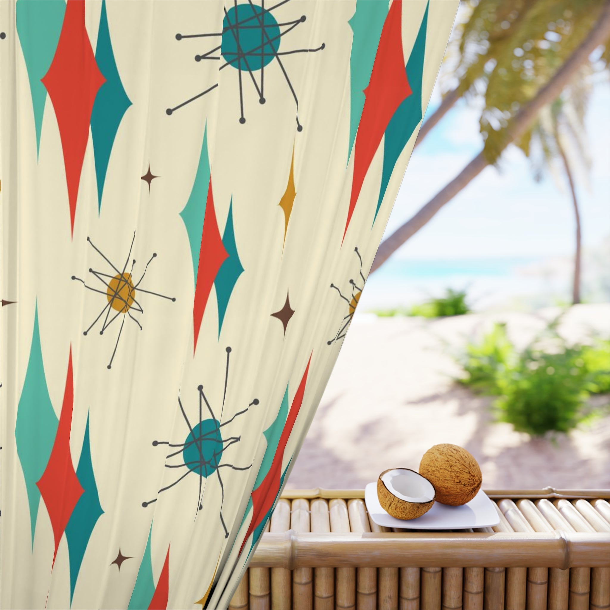 Mid Century Modern Atomic Franciscan 50s Modern Beige, Aqua Teal, Burnt Orange, Blackout Window Curtains (1 Piece) Home Decor Blackout / 50" × 84"