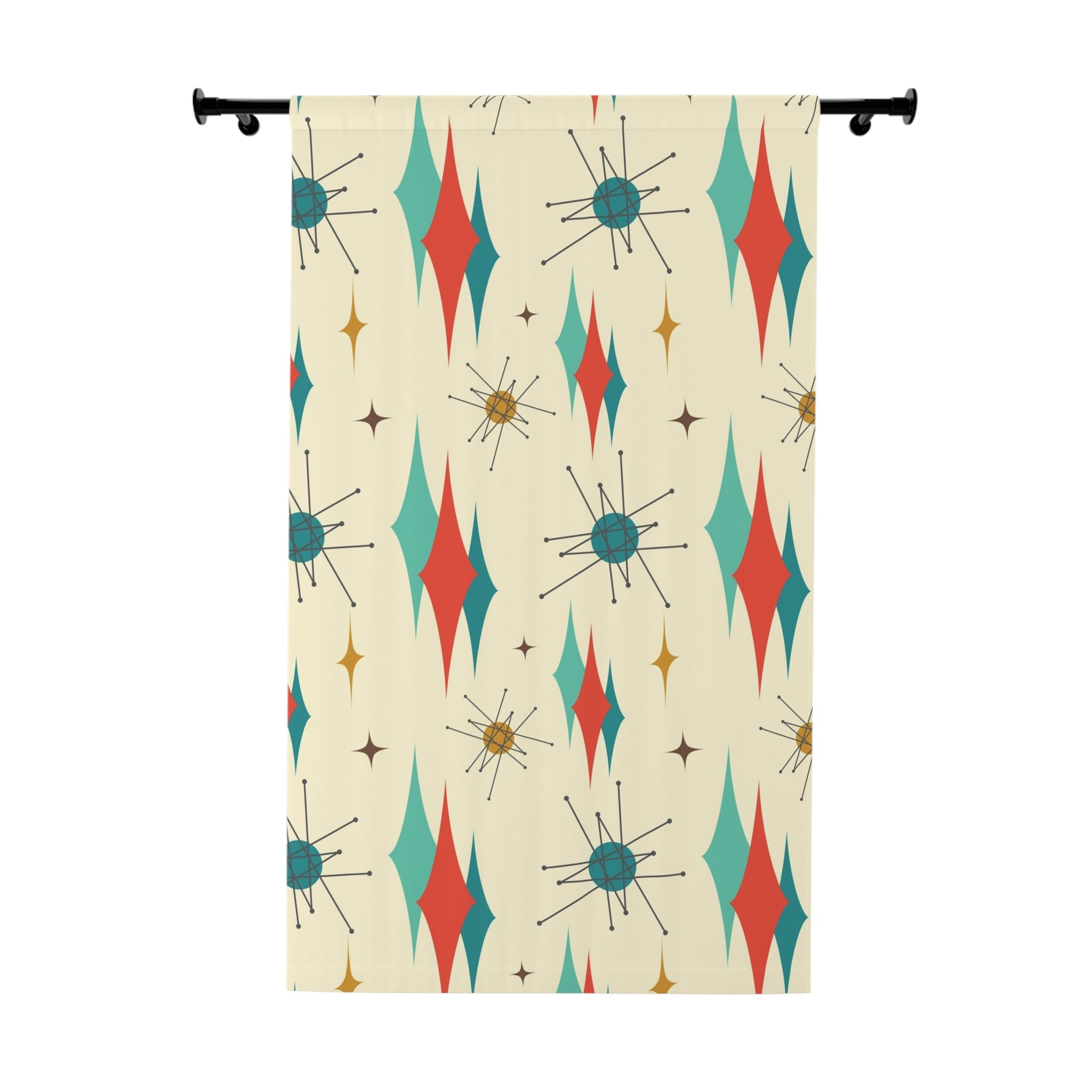 Mid Century Modern Atomic Franciscan 50s Modern Beige, Aqua Teal, Burnt Orange, Blackout Window Curtains (1 Piece) Home Decor Blackout / 50" × 84"