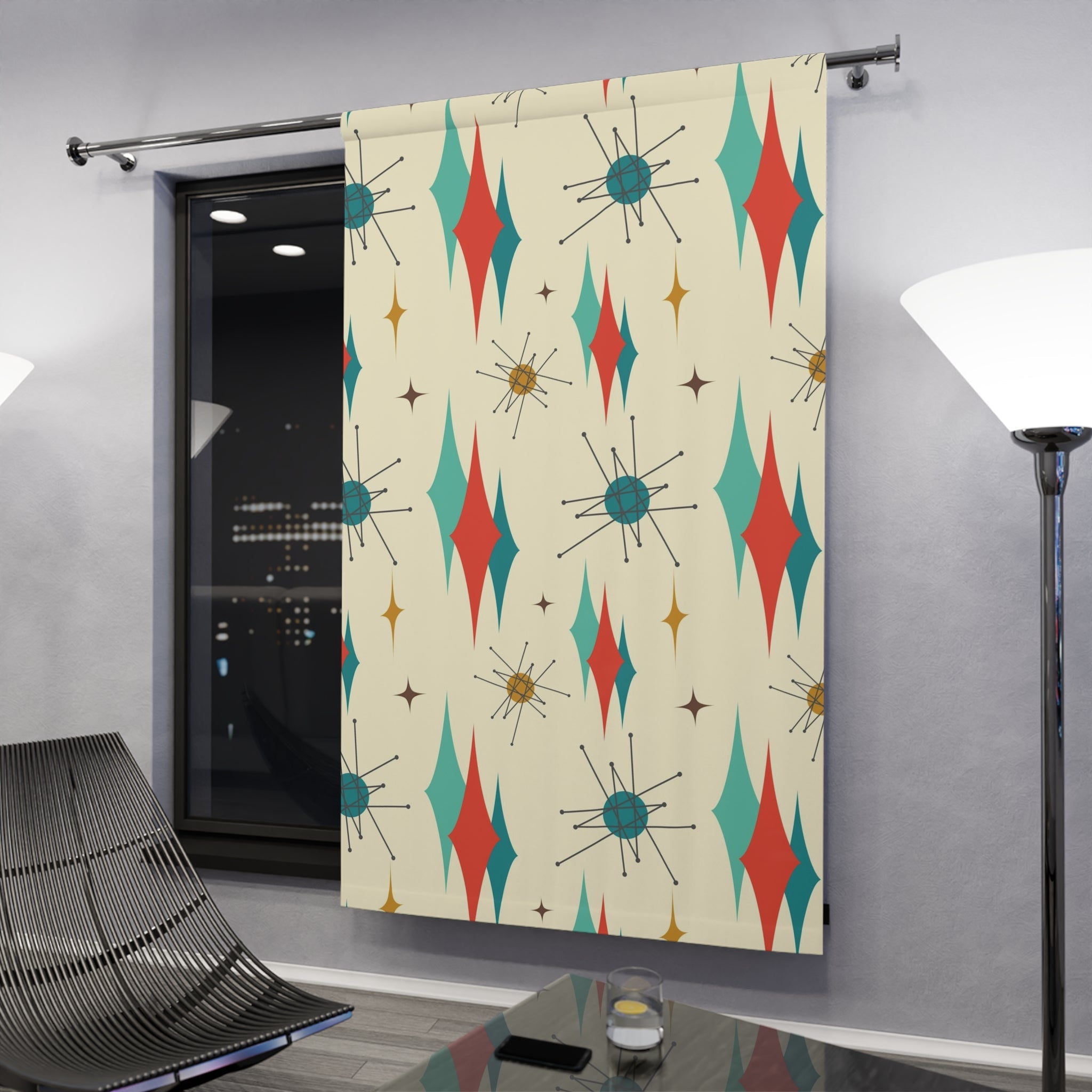 Mid Century Modern Atomic Franciscan 50s Modern Beige, Aqua Teal, Burnt Orange, Blackout Window Curtains (1 Piece) Home Decor Blackout / 50" × 84"