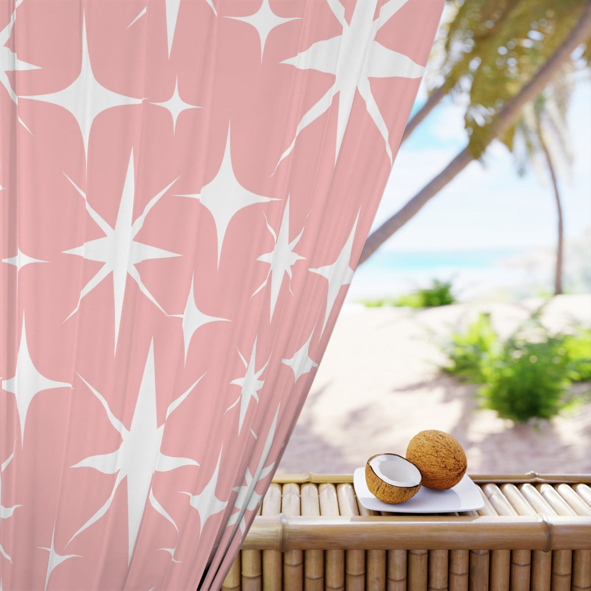 Mid Century Modern Atomic Pink, Diamond, Starburst, Retro Mod Window Curtains Home Decor Blackout / 50" × 84"