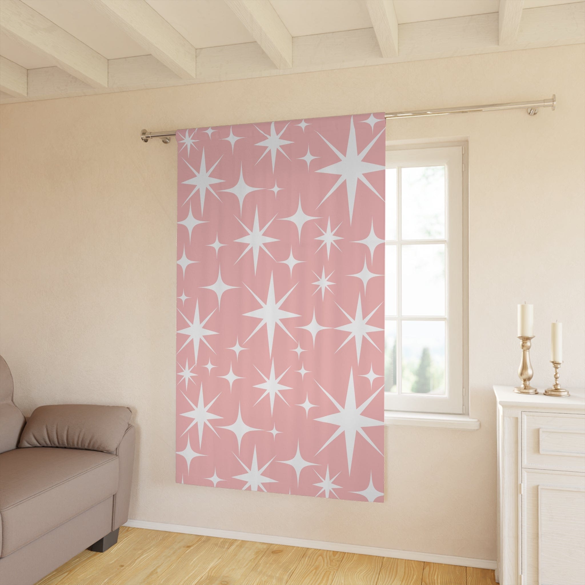 Mid Century Modern Atomic Pink, Diamond, Starburst, Retro Mod Window Curtains Home Decor Blackout / 50" × 84"