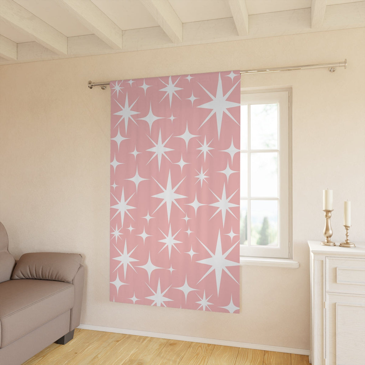 Mid Century Modern Atomic Pink, Diamond, Starburst, Retro Mod Window Curtains Home Decor Blackout / 50" × 84"