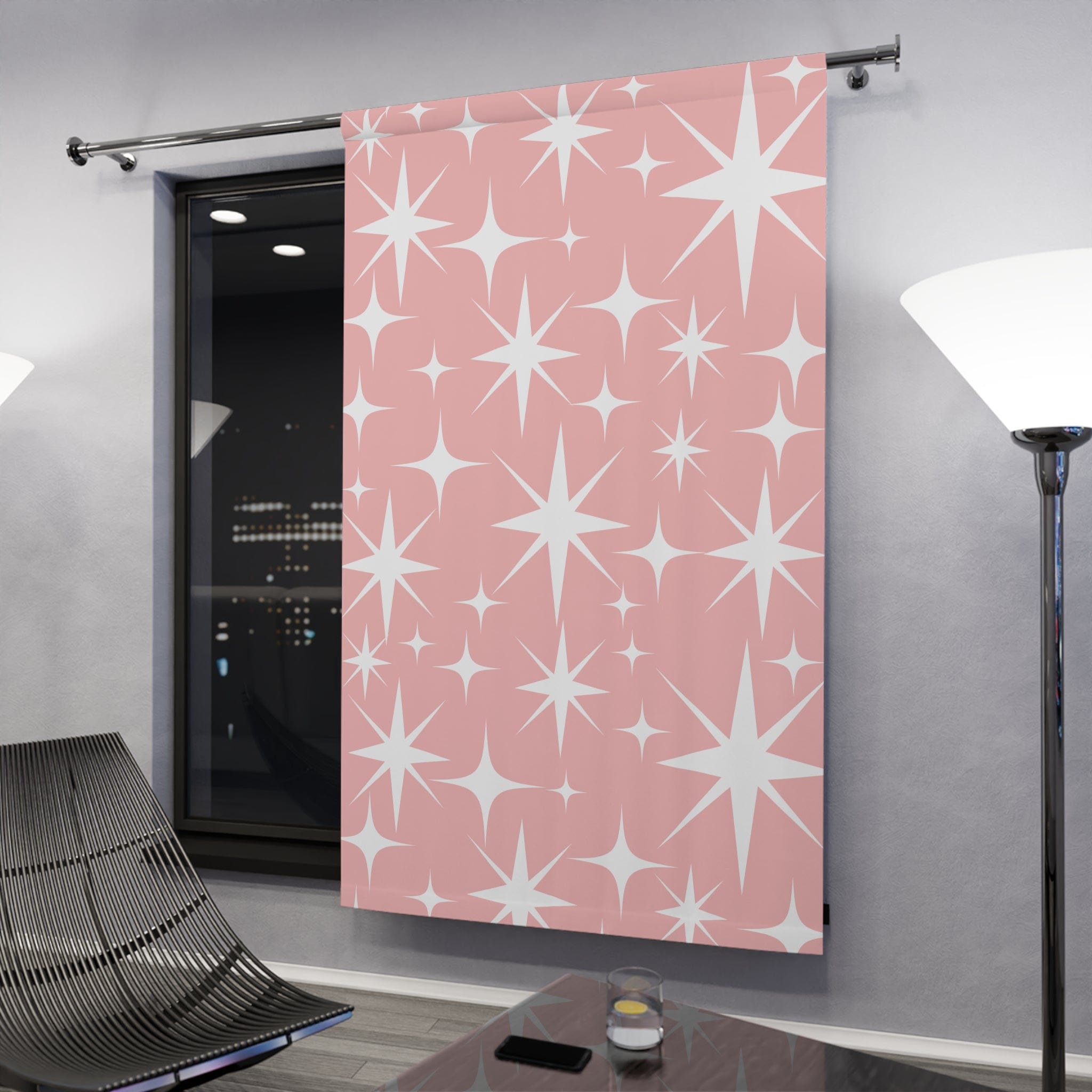 Mid Century Modern Atomic Pink, Diamond, Starburst, Retro Mod Window Curtains Home Decor Blackout / 50" × 84"