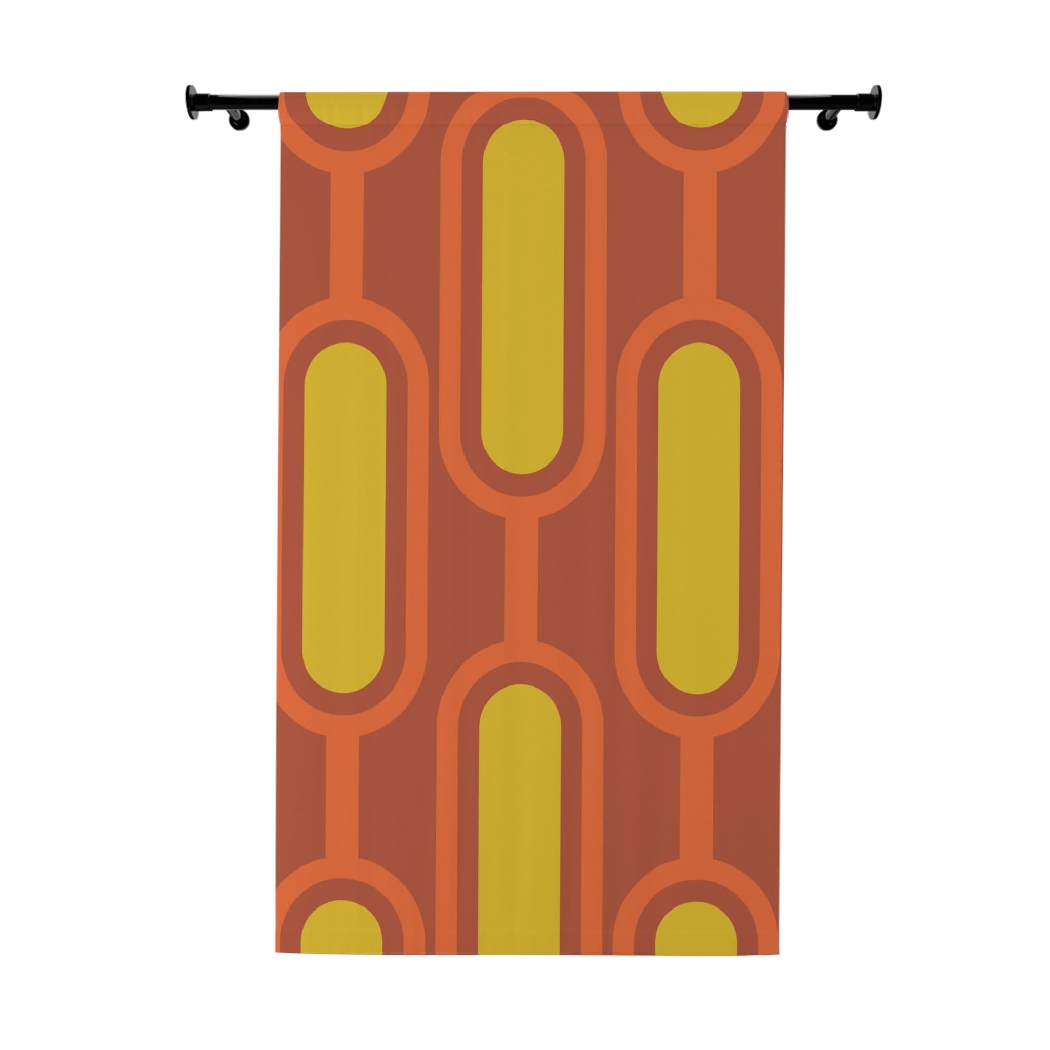 Mid Century Modern Burnt Orange, Mustard Yellow Groovy Retro Window Curtains (1 Piece) Home Decor Blackout / 50" × 84"