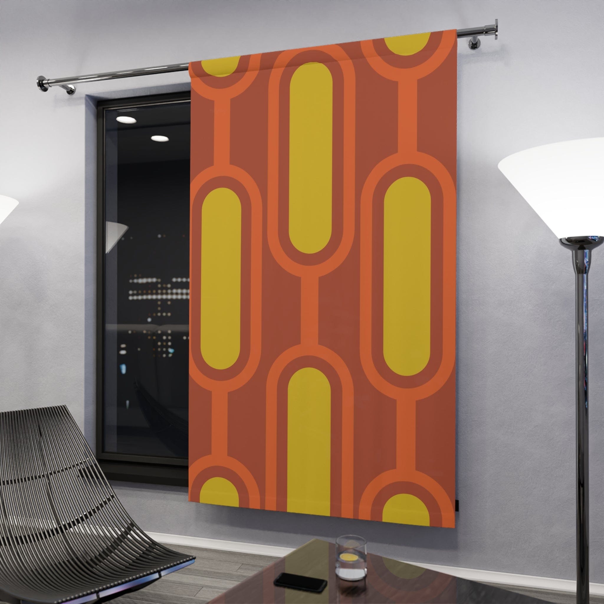 Mid Century Modern Burnt Orange, Mustard Yellow Groovy Retro Window Curtains (1 Piece) Home Decor Blackout / 50" × 84"