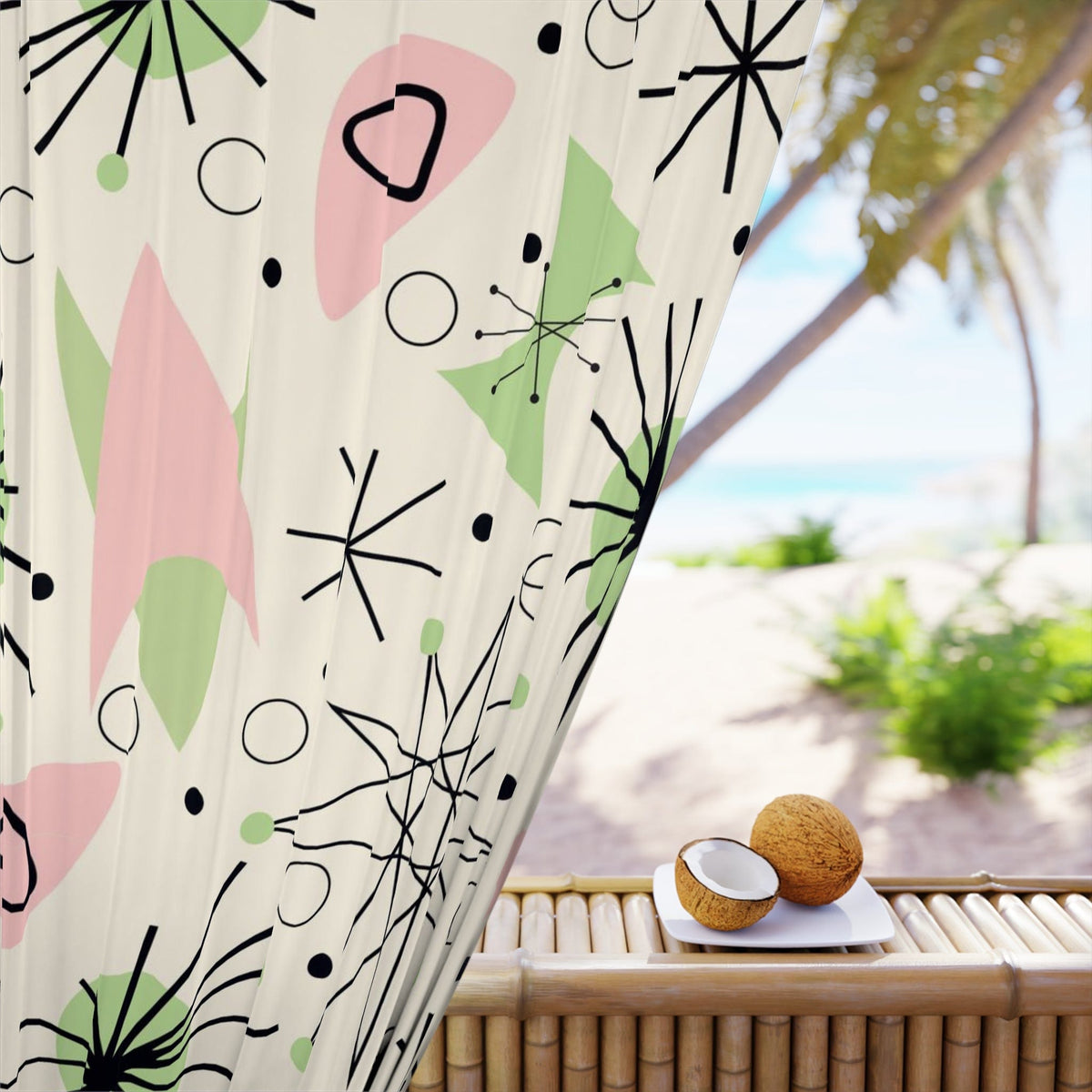 Mid Century Modern Custom Window Curtains, Atomic Pink, Green, Astro Sputnik Starburst, Space Age, MCM Window Curtains Home Decor Blackout / 50" × 84"