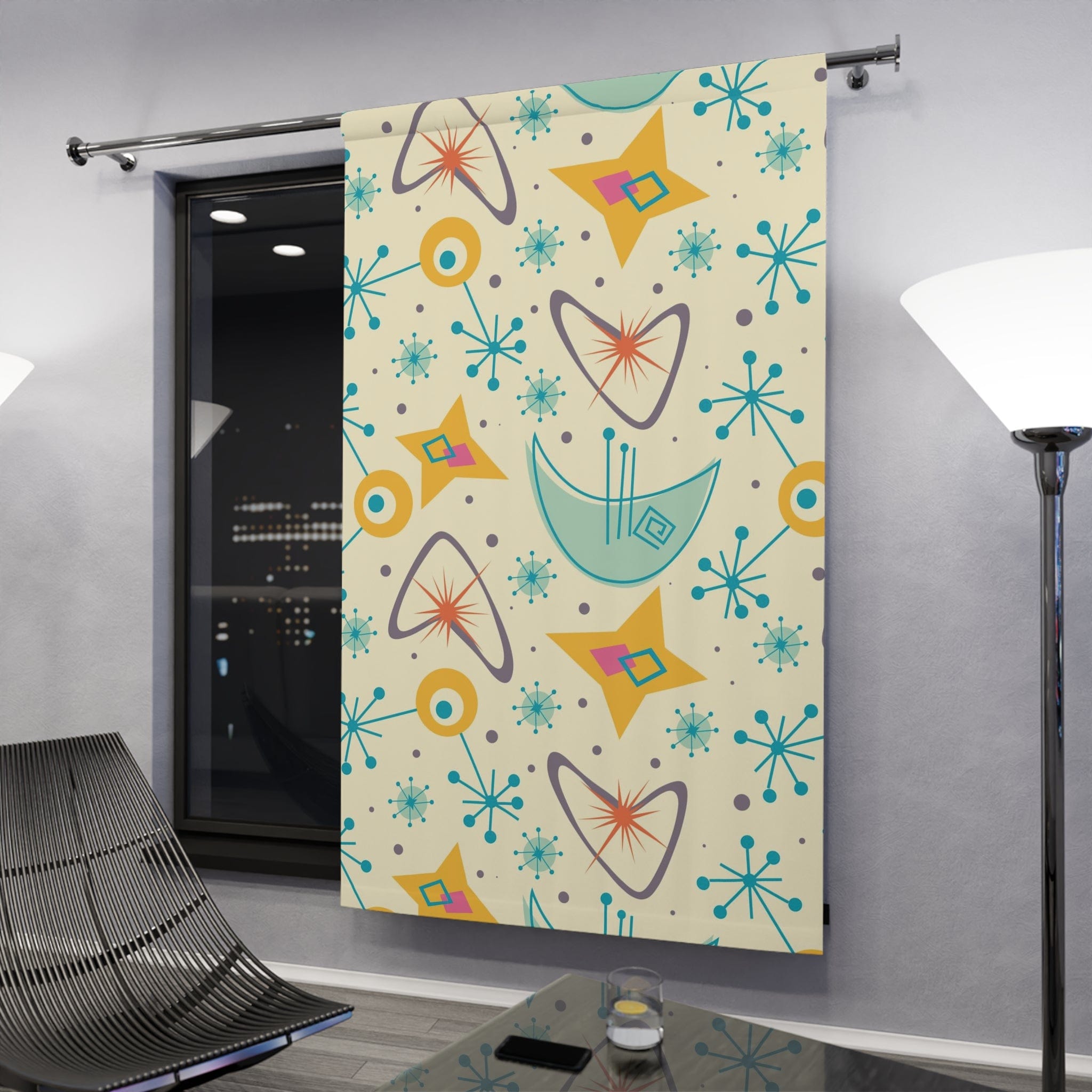 Mid Century Modern Designs, Atomic Boomerang, Space Age, Sputnik, Atomic Starburst, MCM Window Curtains (1 Piece) Home Decor Blackout / 50" × 84"