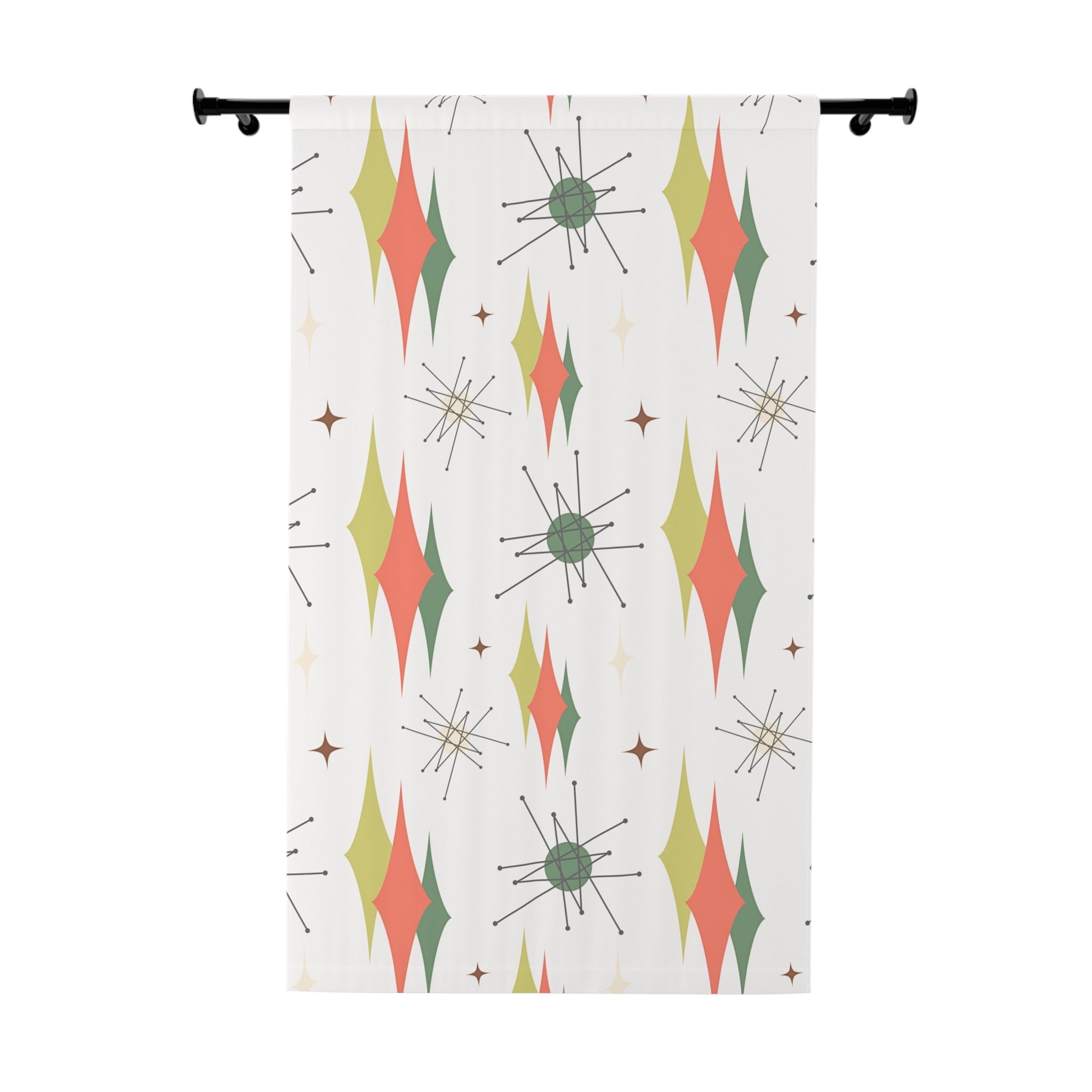 Mid Century Modern Franciscan Pattern, Orange, Green, Starbursts 50s Style Window Curtains (1 Piece) Home Decor Blackout / 50" × 84"