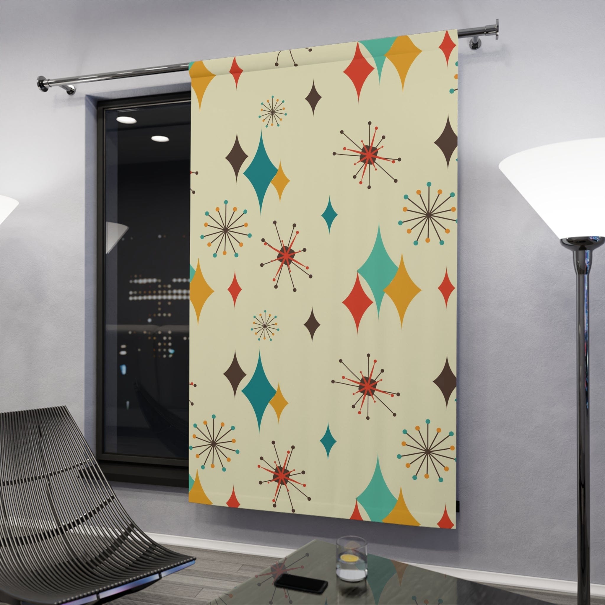 Mid Century Modern Franciscan Starburst, Mid Mod Black Out Window Curtain Home Decor Blackout / 50" × 84"