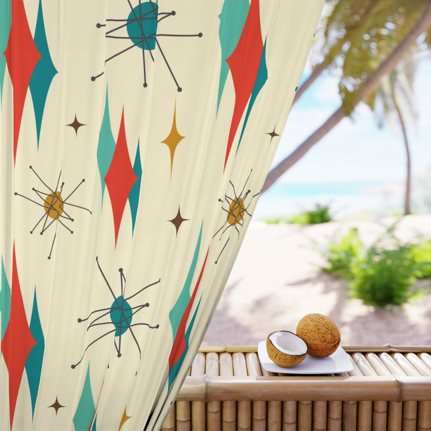 Mid Century Modern Franciscan Starburst, Sputnik Designed, MCM Window Curtain(1 Piece) Home Decor Blackout / 50" × 84"