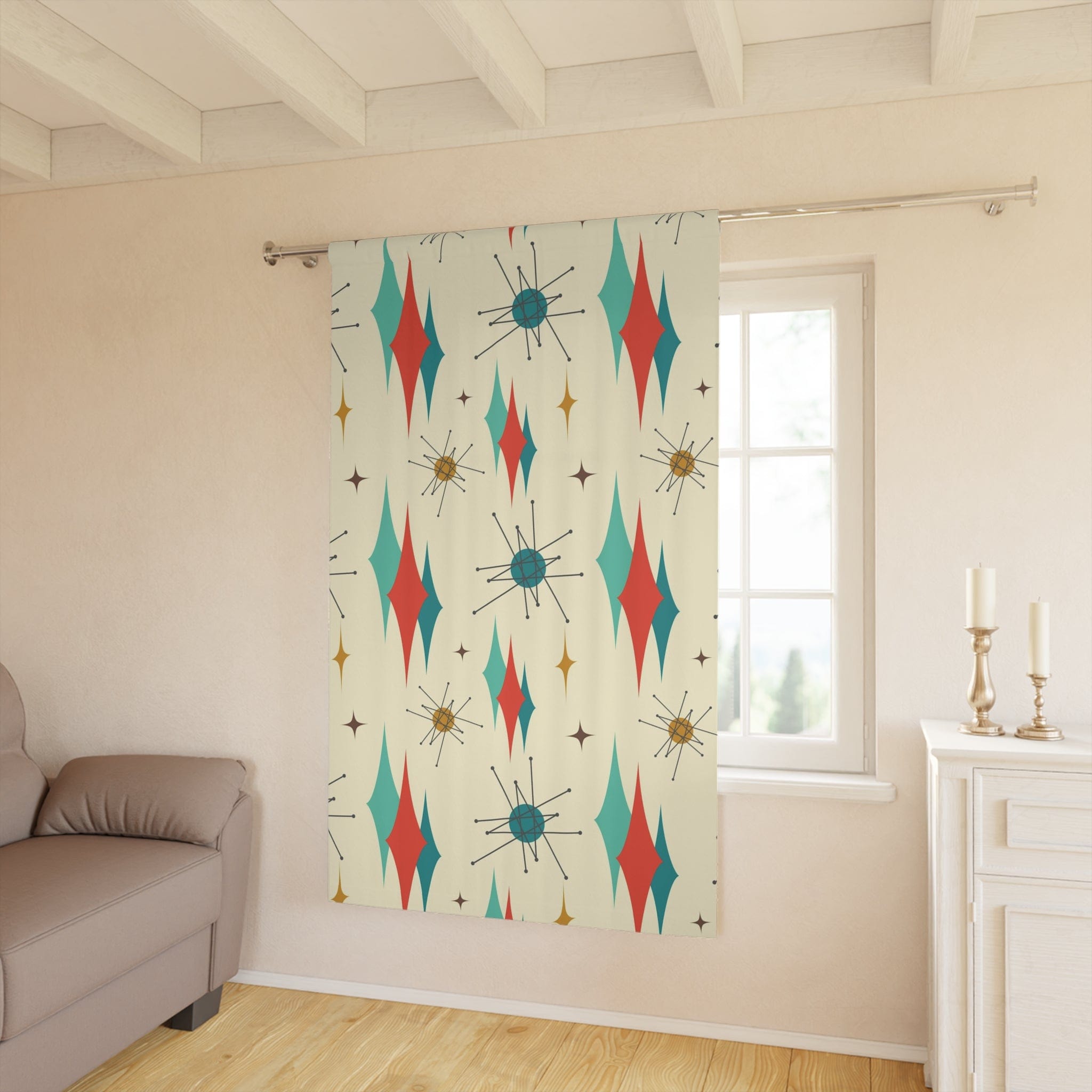 Mid Century Modern Franciscan Starburst, Sputnik Designed, MCM Window Curtain (1 Piece) Home Decor Blackout / 50" × 84"