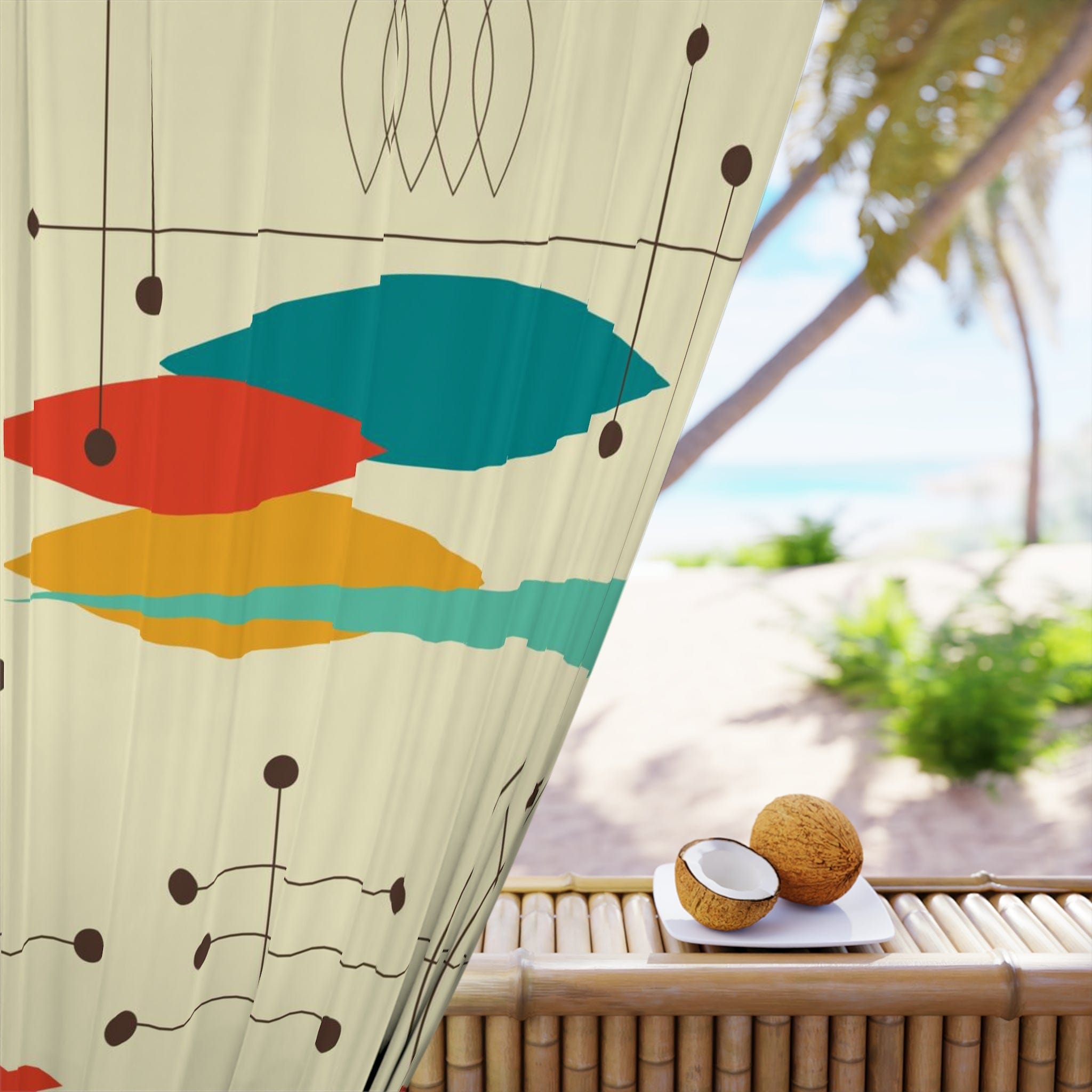 Mid Century Modern Geometric Linear Googie Shapes, Mod Window Curtain (1 Piece) Home Decor Blackout / 50" × 84"
