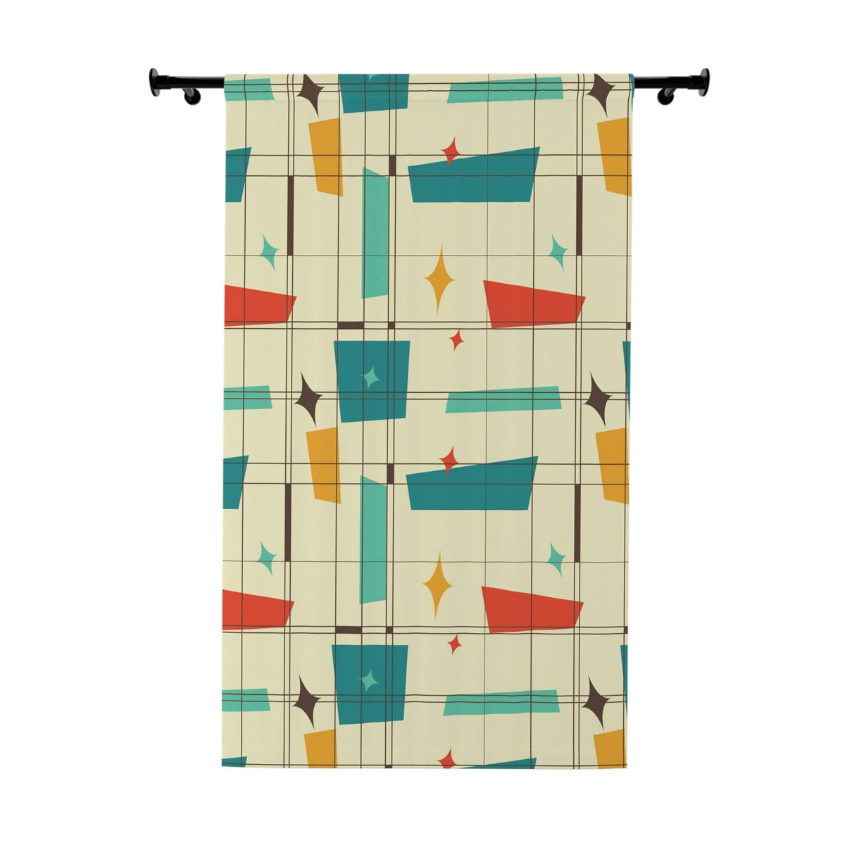 Mid Century Modern Geometric Retro Designs, Black Out Window Curtain Home Decor Blackout / 50" × 84"