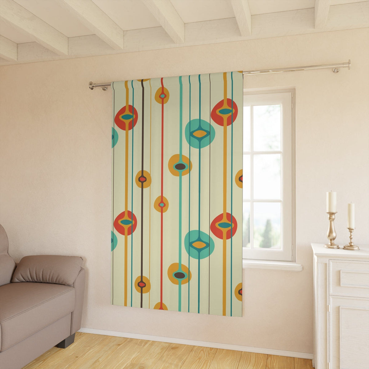 Mid Century Modern Window Curtain, Geometric Stripes, Mustard Yellow, Teal, Burnt Orange MCM Home Decor Home Decor Blackout / 50" × 84"