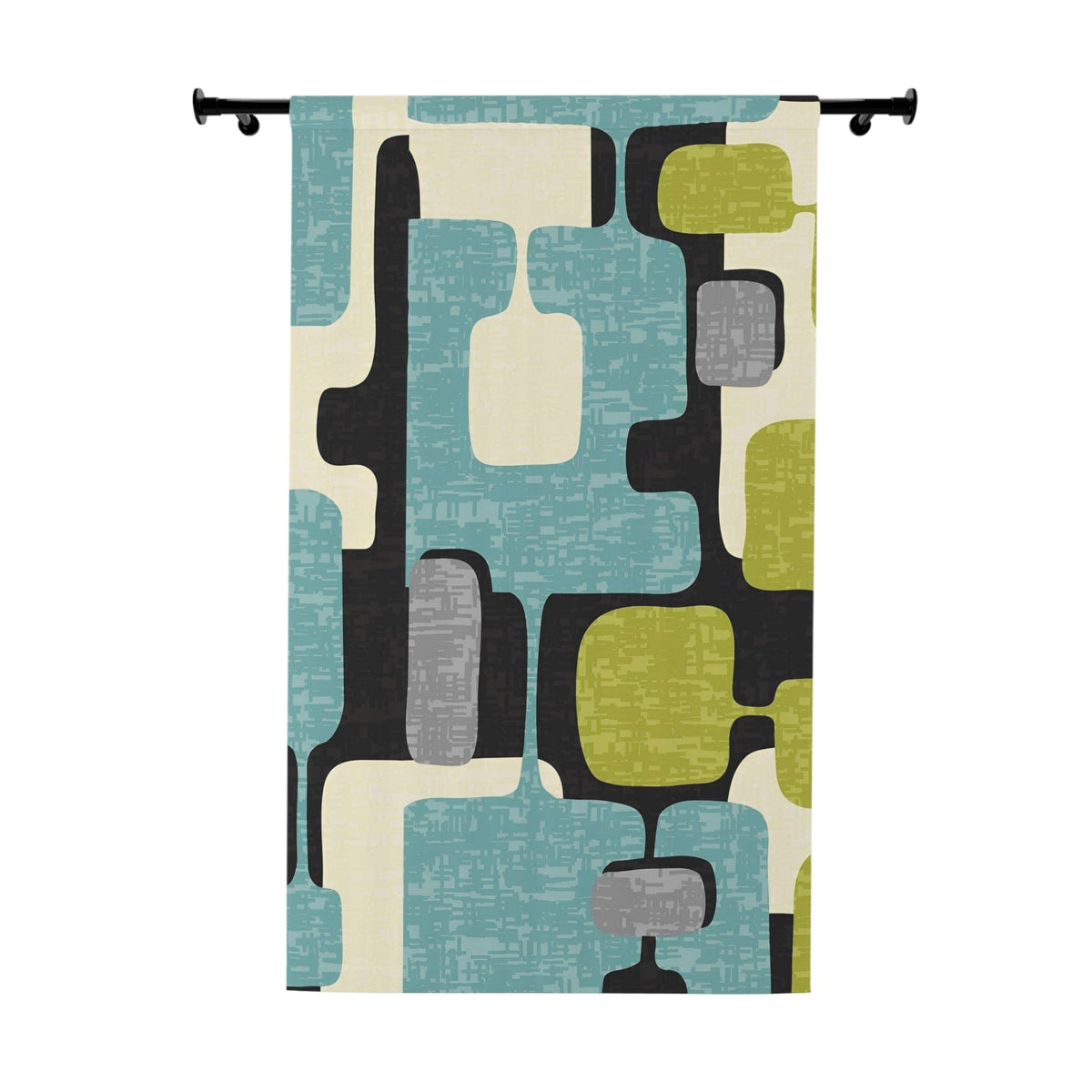 Mid Century Modern Window Curtains, Aqua Blue, Green, Slate Gray, Black Retro Window Curtains (1 Piece) Home Decor Blackout / 50" × 84"