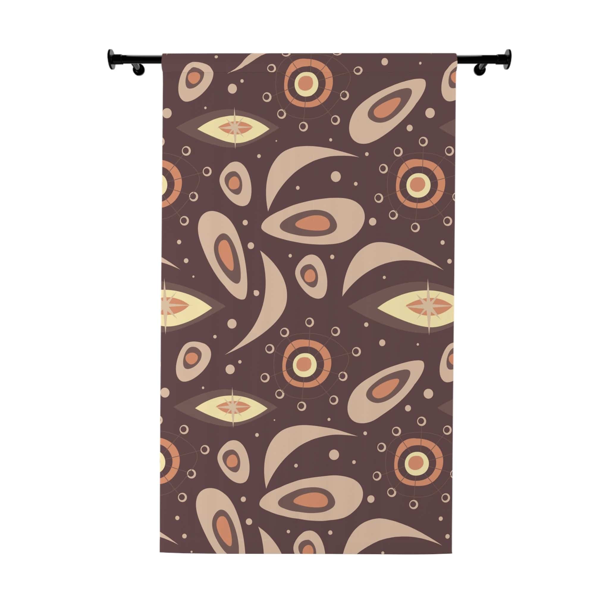 Mid Century Window Curtain, Brown, Lunar Space Age, Starbursts, Boomerangs, MCM Home Decor Home Decor Blackout / 50" × 84"