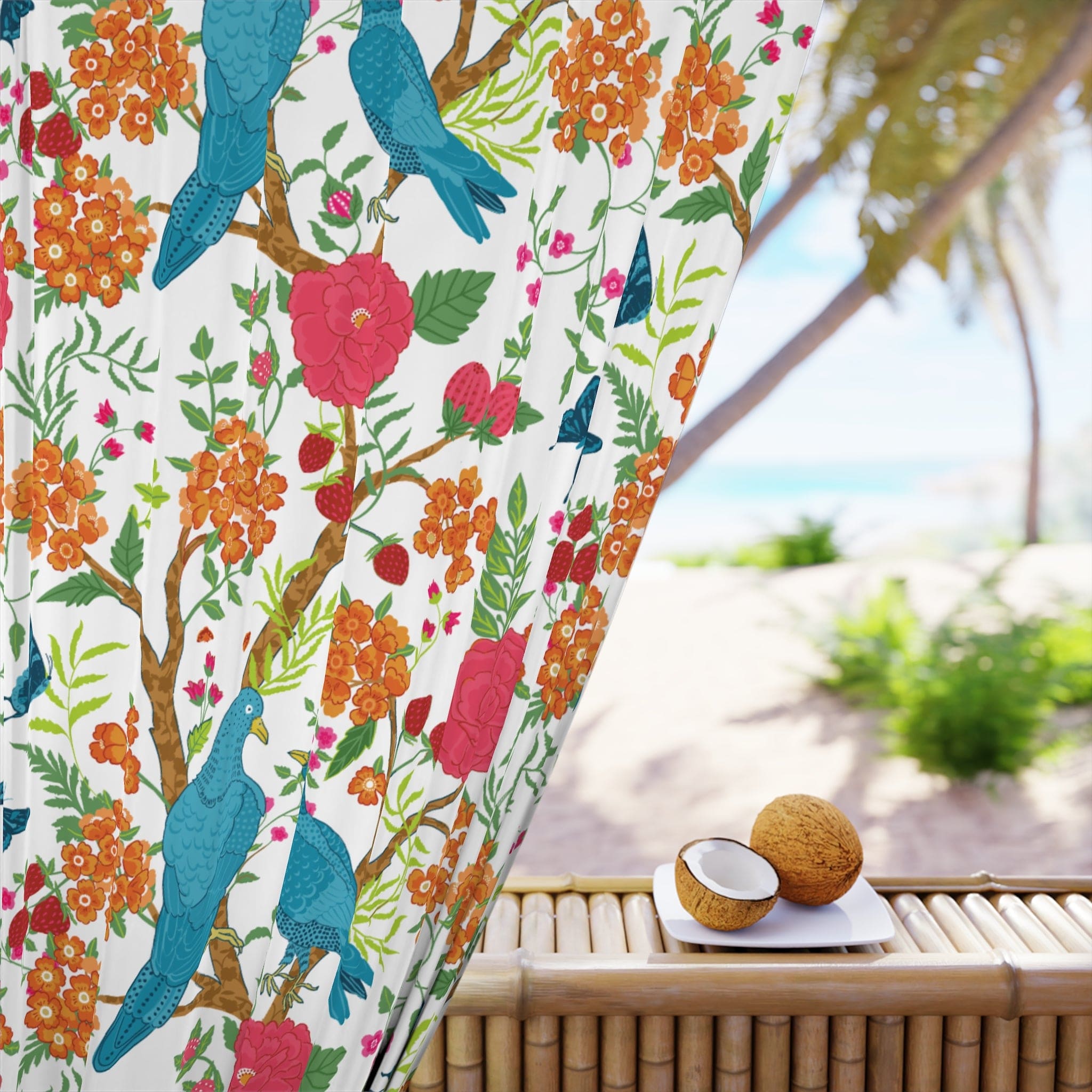 Modern Chinoiserie Fabric Window Curtain, Beautiful Exotic Birds, Floral, Dining Room, Living Room, Bedroom Curtains Home Decor Blackout / 50" × 84"