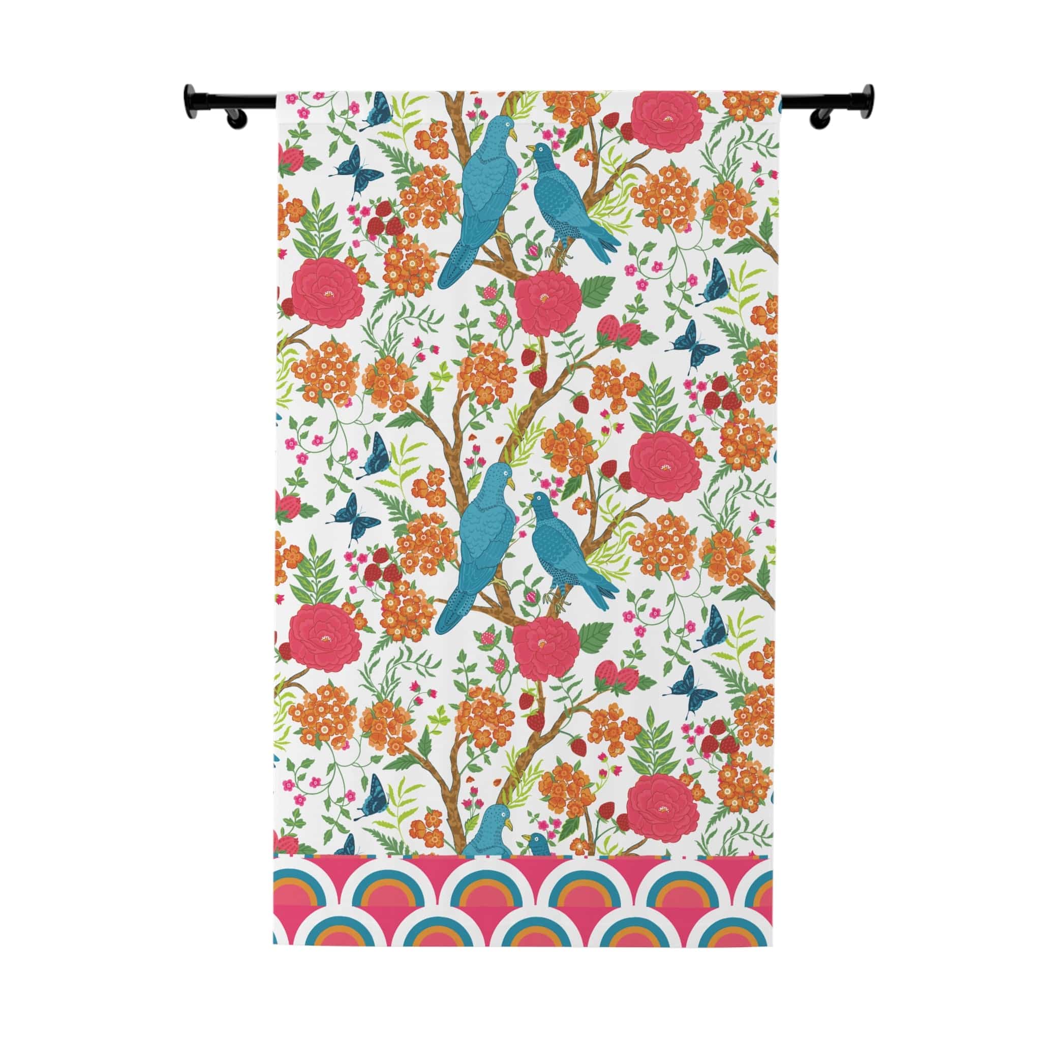 Modern Chinoiserie Fabric Window Curtain, Beautiful Exotic Birds, Floral, Dining Room, Living Room, Bedroom Curtains Home Decor Blackout / 50" × 84"