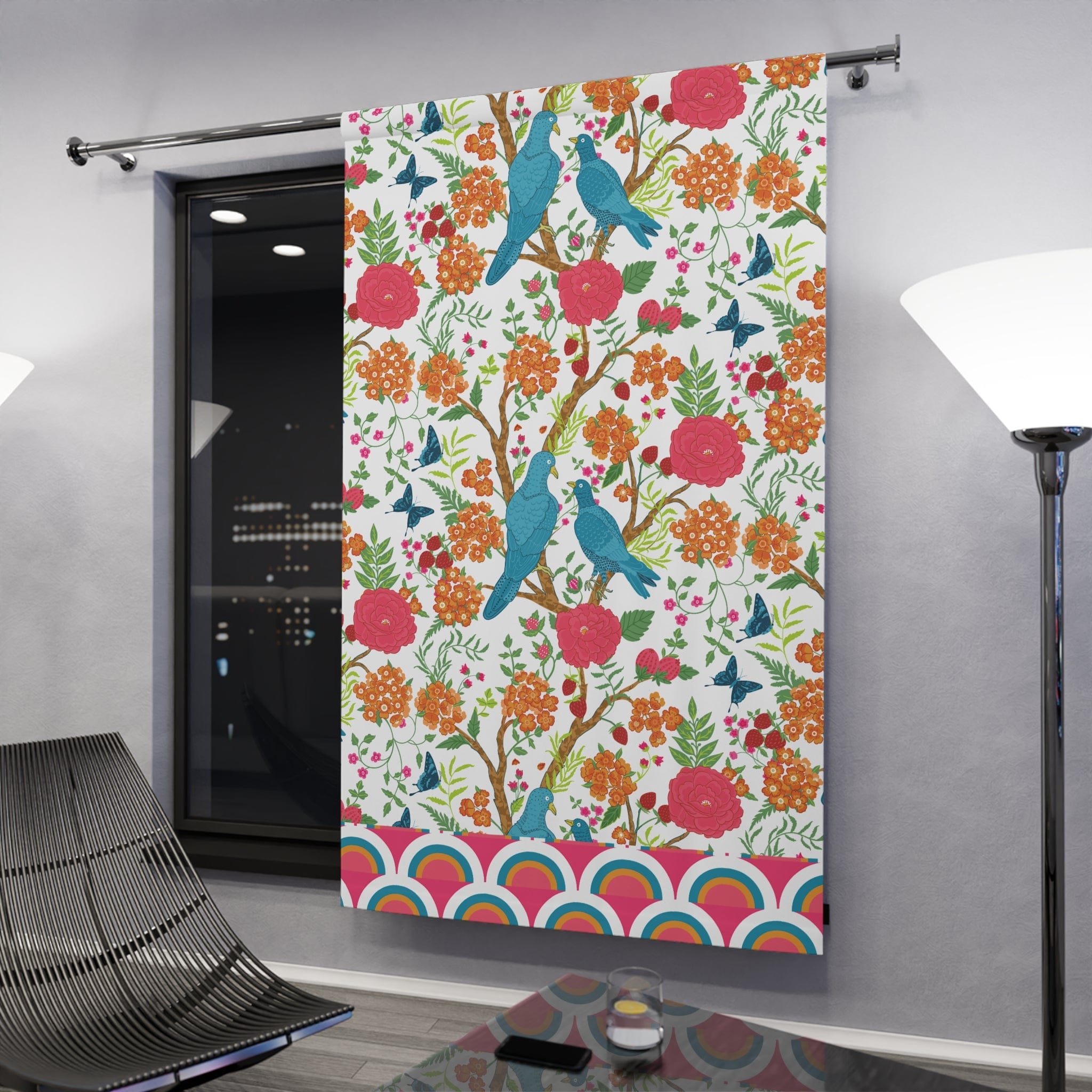 Modern Chinoiserie Fabric Window Curtain, Beautiful Exotic Birds, Floral, Dining Room, Living Room, Bedroom Curtains Home Decor Blackout / 50" × 84"