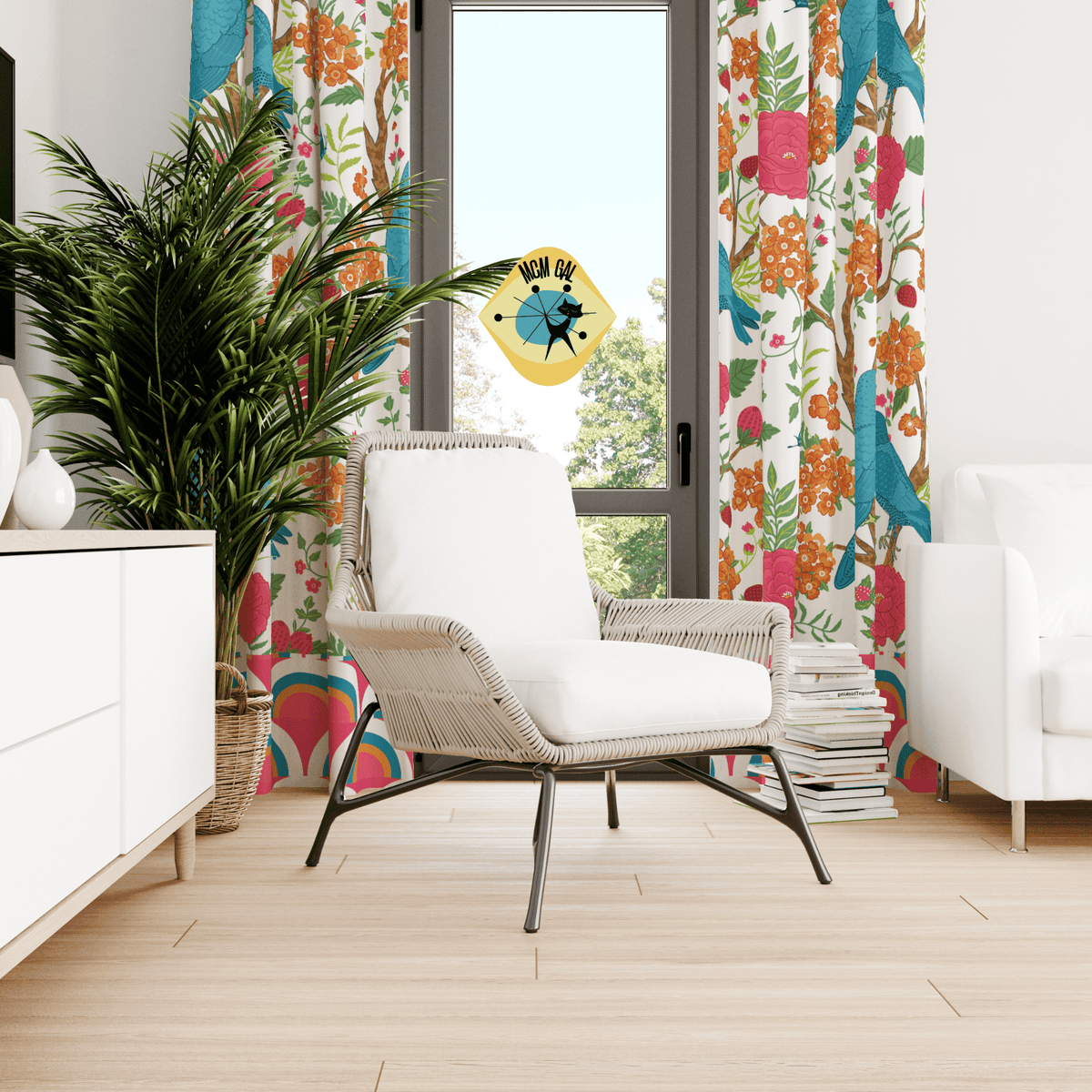Modern Chinoiserie Fabric Window Curtain, Beautiful Exotic Birds, Floral, Dining Room, Living Room, Bedroom Curtains Home Decor Blackout / 50" × 84"