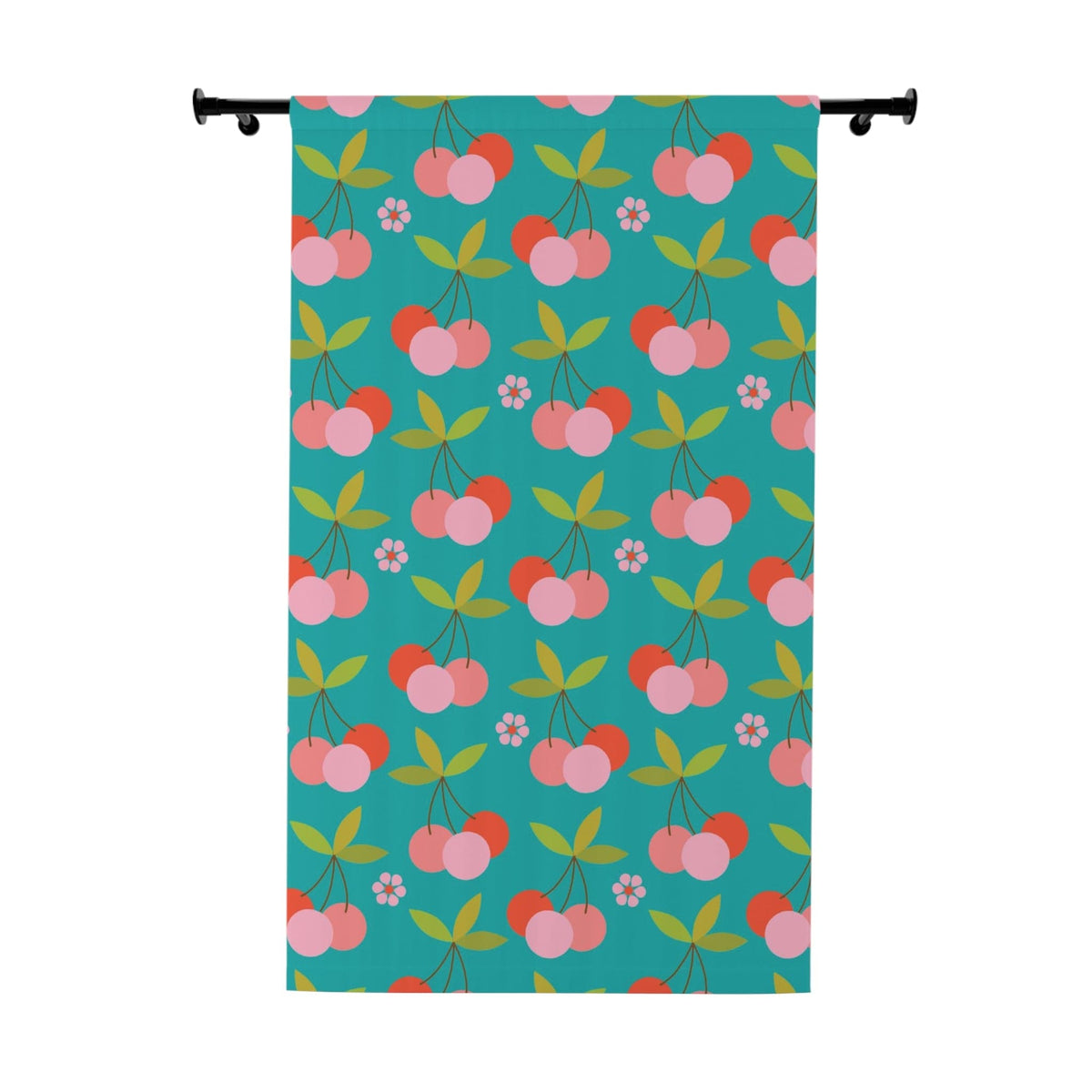 Retro Vintage Fruit Curtains, Cherries, Aqua Blue Mid Mod Black Out Window Curtains (1 Piece) Home Decor Blackout / 50" × 84"