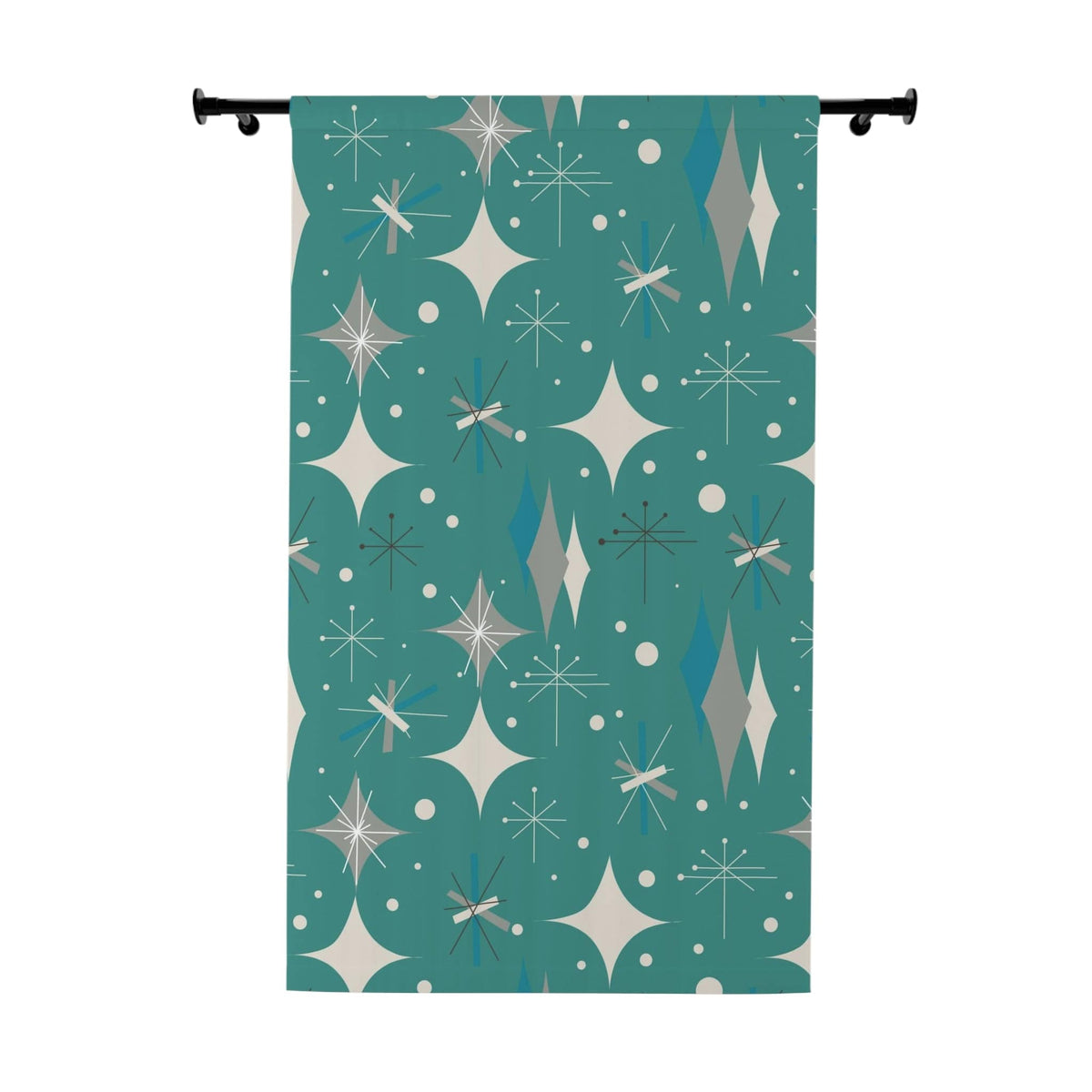 Sputnik Designs, Mid Century Modern Curtains, Teal Blue, Starburst, Sputnik Space Age Atomic 50's Window Curtains Home Decor Blackout / 50" × 84"