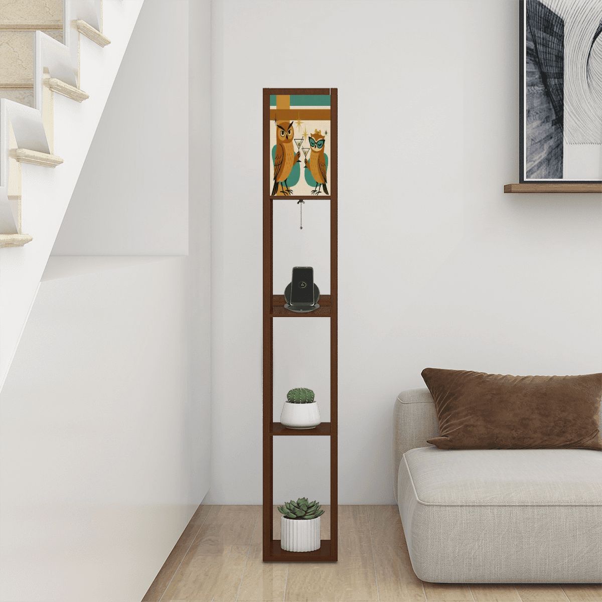 Kitschy Mid Century Modern Martini Owls, Retro Floor Lamp with Shelves - Mid Century Modern Gal