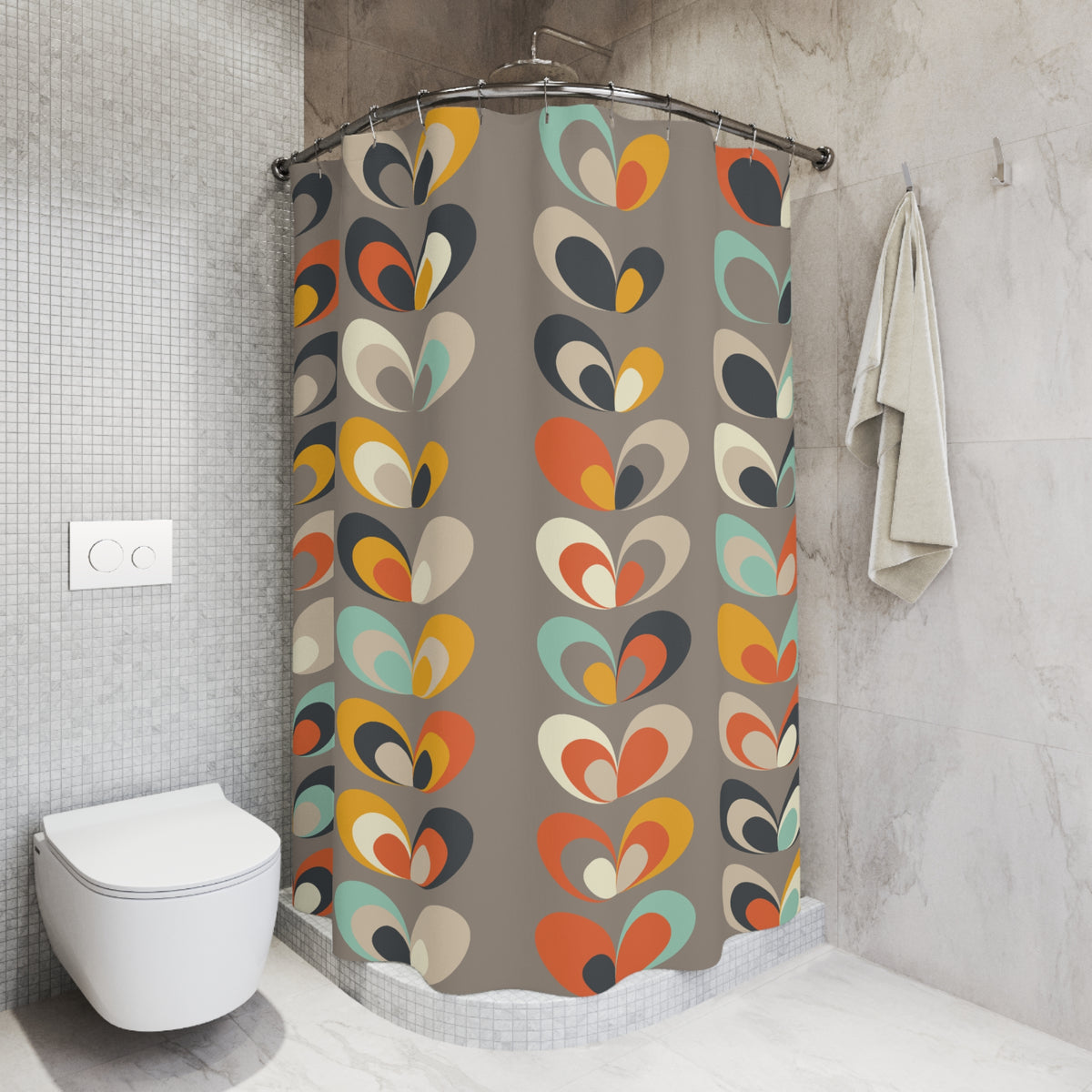Retro 60s 70s Mid Century Modern Scandinavian Floral Geometric Shower Curtain - Mid Century Modern Gal
