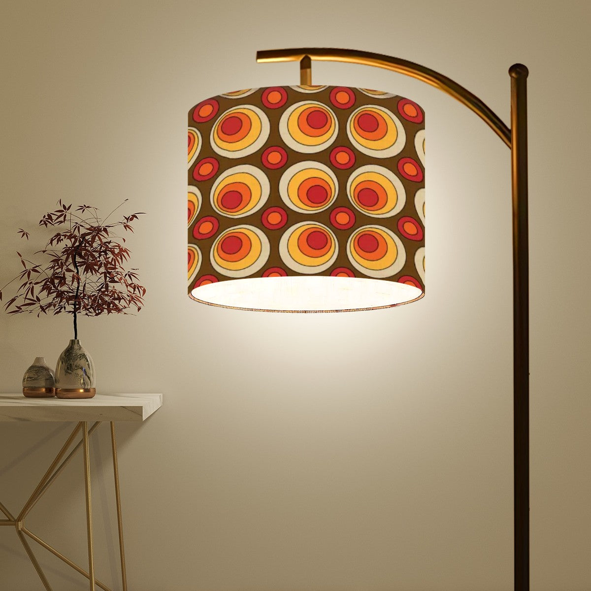 Groovy Mod Orbs Orange, Brown, Yellow, Hipster Mid Mod Arc Floor Lamp - Mid Century Modern Gal