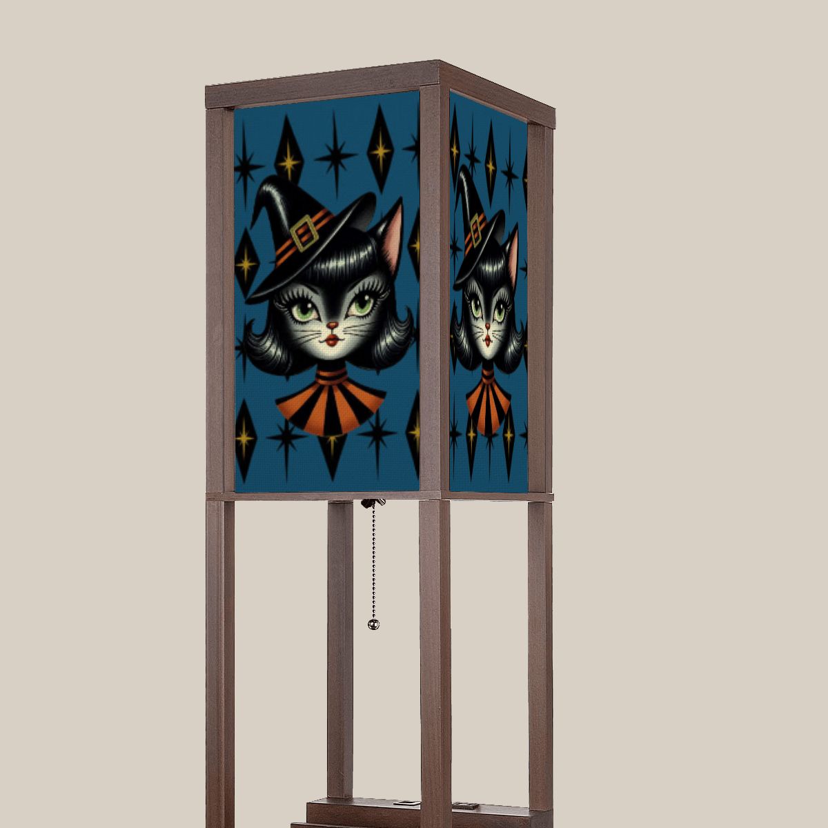Vintage Halloween Black Cat Sexy Sexton Mid Century Modern Blue Lampshade for Floor Lamp with Shelves - Lampshade Only - Mid Century Modern Gal