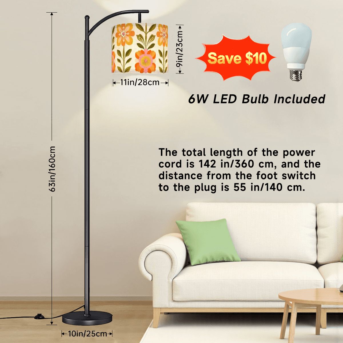 Modern Danish Scandinavian Floral Designed Mid Century Modern Arc Floor Lamp - Mid Century Modern Gal