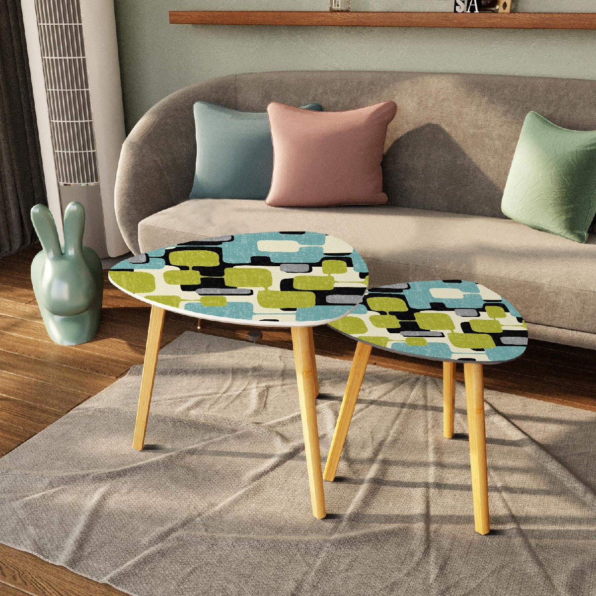 Mid Century Modern Geometric Designed Mod Nesting Tables With Bamboo Legs - Mid Century Modern Gal