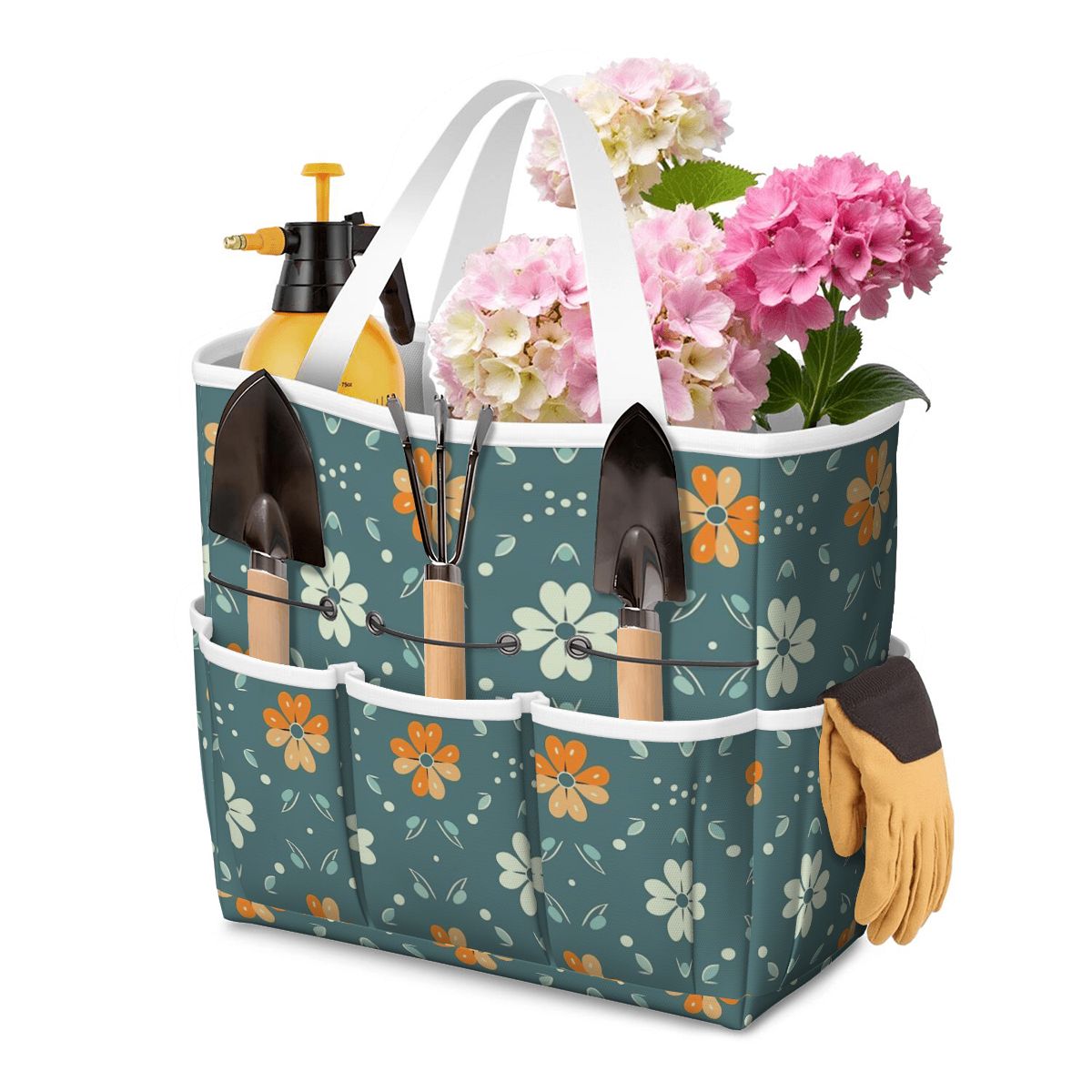 Mid Century Modern Scandinavian Blue, Orange Cream Retro Floral Garden Tool Bag - Mid Century Modern Gal