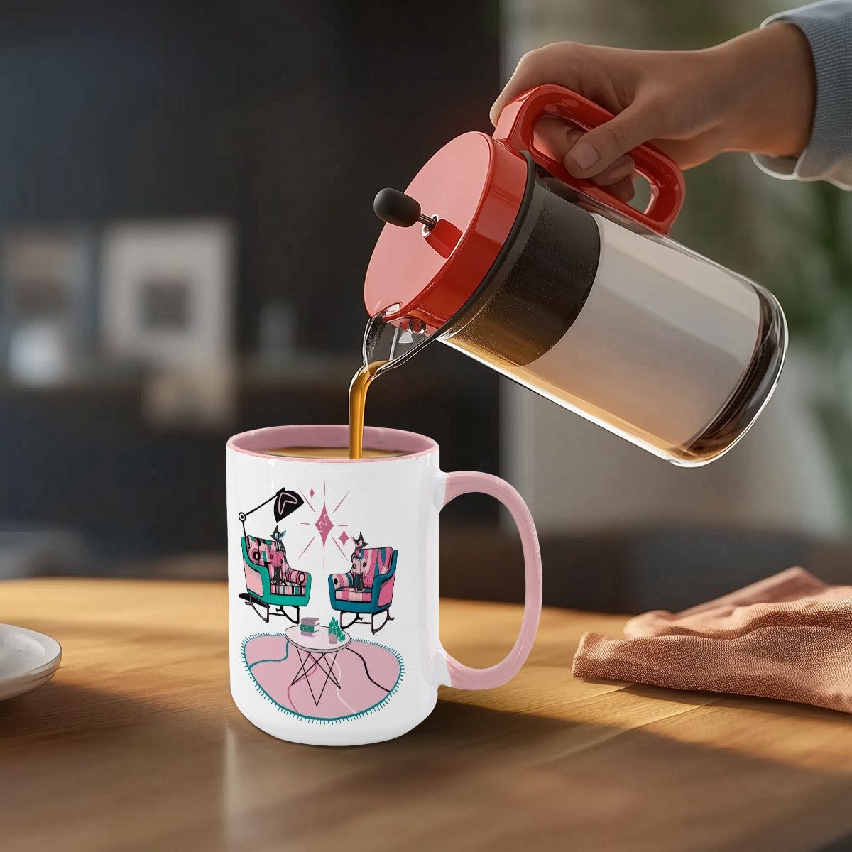 Atomic Reading Cats, Kitschy Mid Century Modern Large Colorful Mug (15oz)