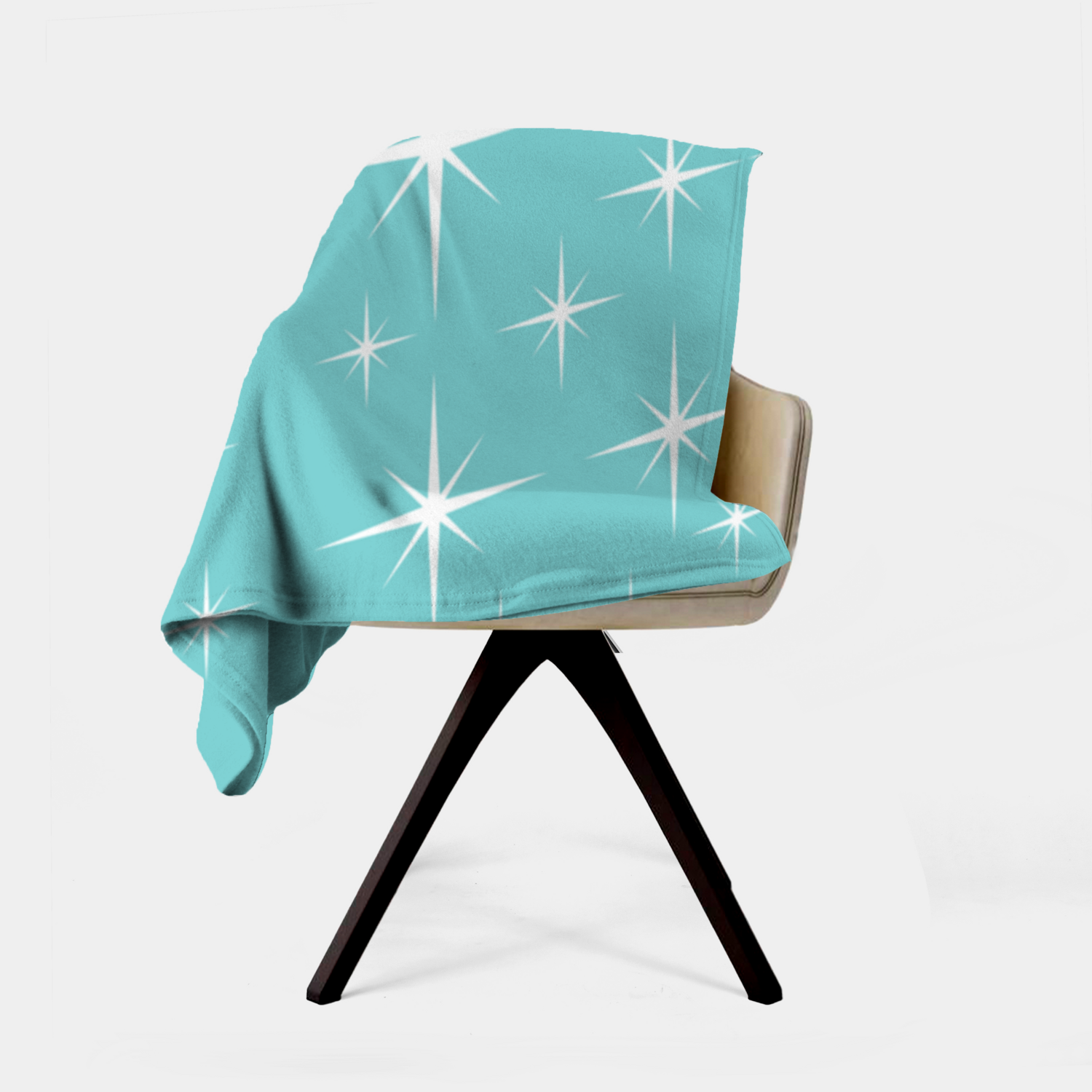 Atomic 50s Aqua Blue Starburst, Mid Century Modern Minky Blanket - Mid Century Modern Gal