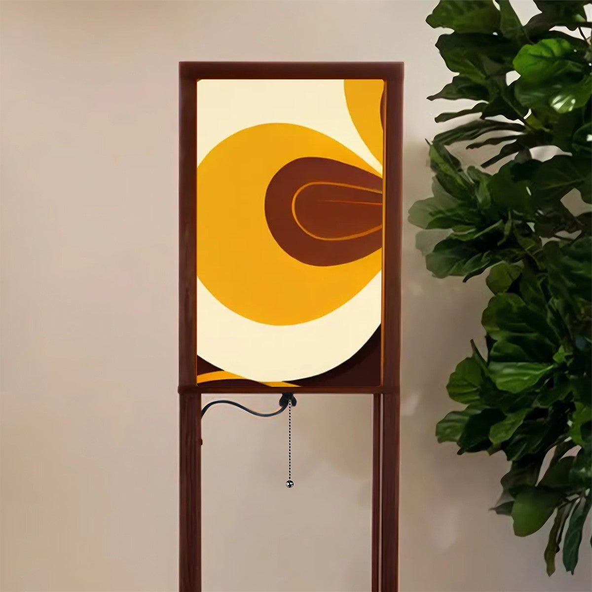 60s Groovy Mod Brown, Yellow, Hip Mid Century Modern Floor Lamp with Shelves - Mid Century Modern Gal