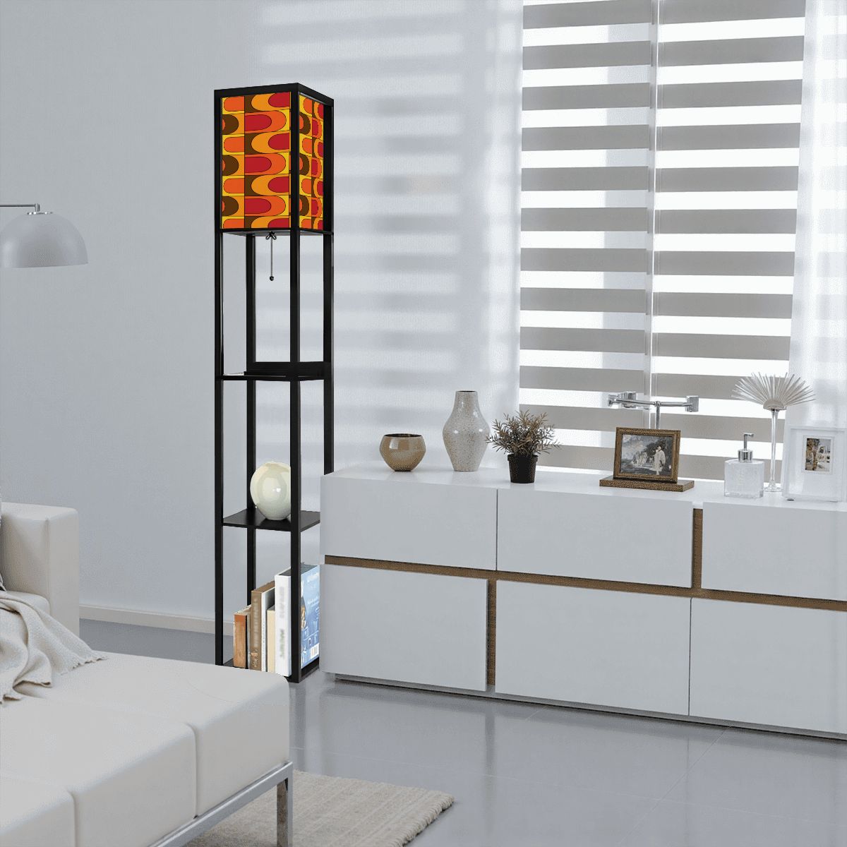 Retro Groovy Wave 70s Mod Floor Lighting With Shelves - Mid Century Modern Gal