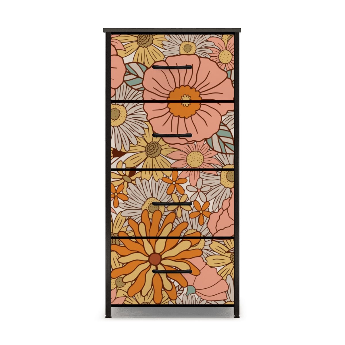 70s Floral Pink Orange 4-Drawer Dresser - Mid Century Modern Gal