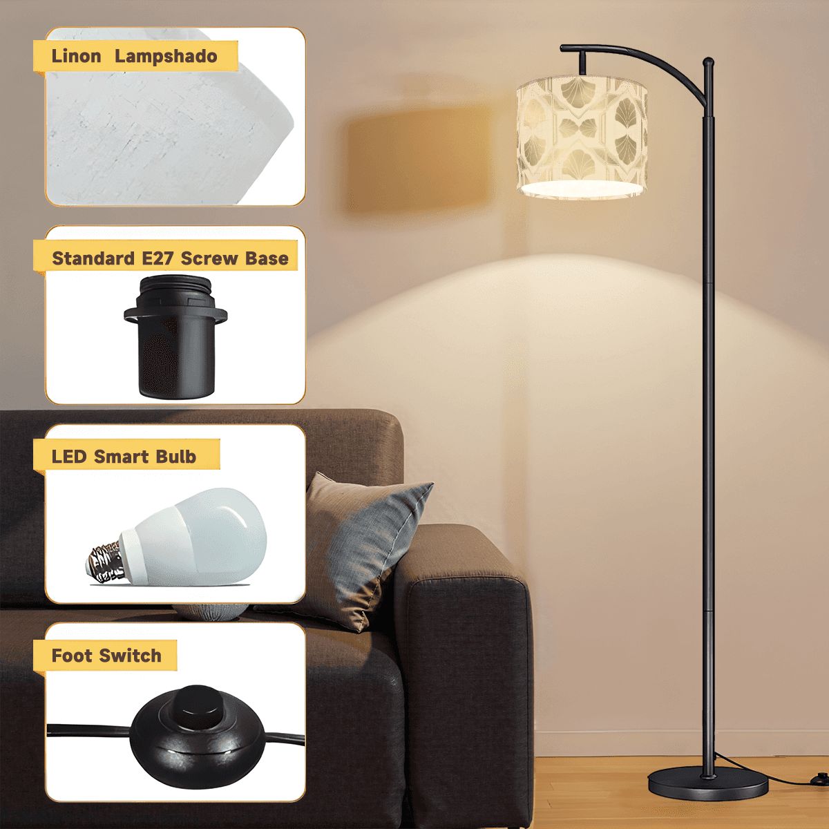Elegant Modern Art Deco Arc Floor Lamp - Mid Century Modern Gal