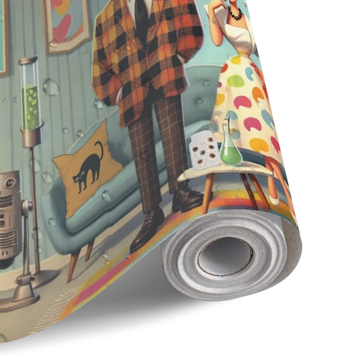 Retro Frankenstein And Bride Kitschy Mod Peel And Stick Wallpaper - Mid Century Modern Gal