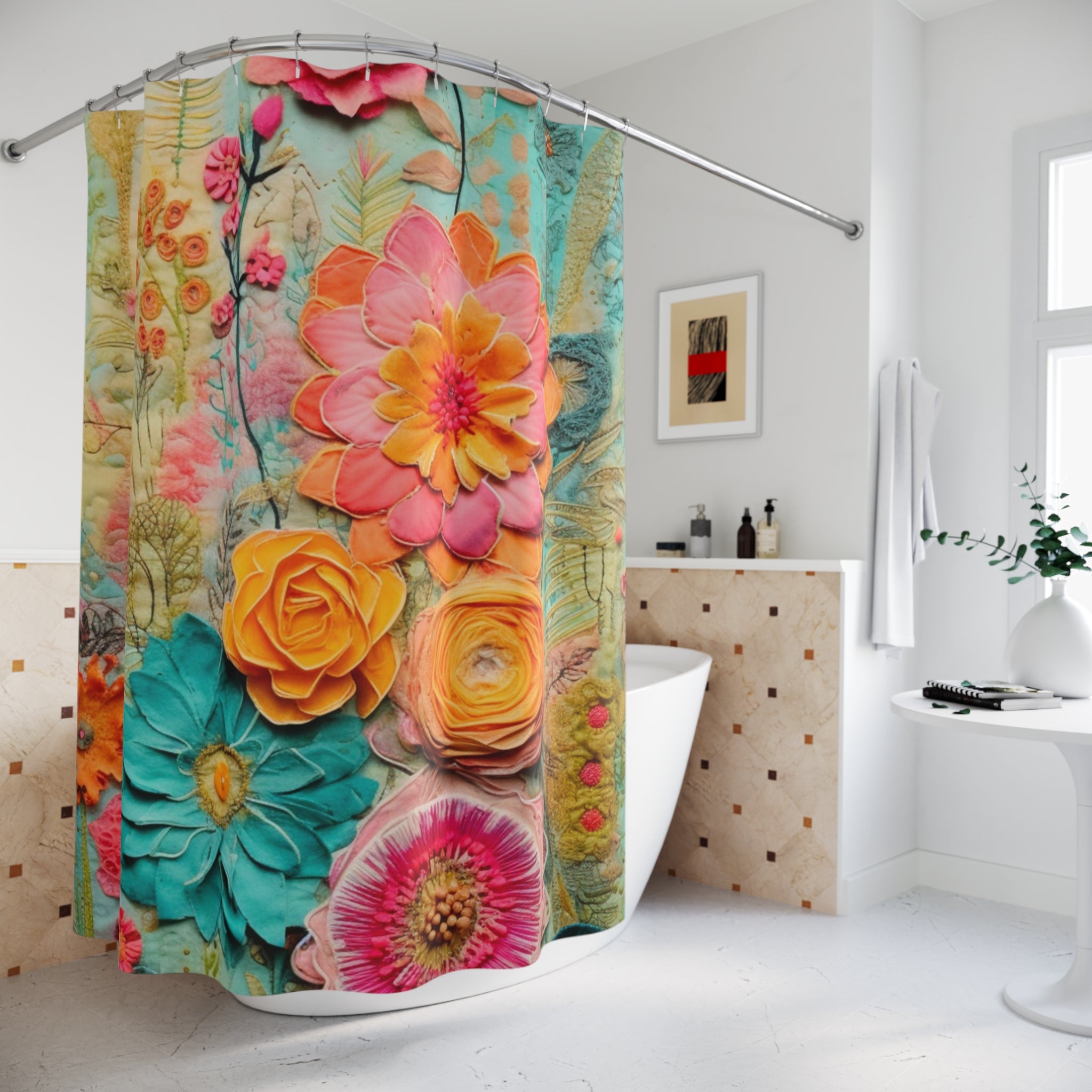 Retro Boho Chic Floral Hippie Vibes Shower Curtain - Mid Century Modern Gal